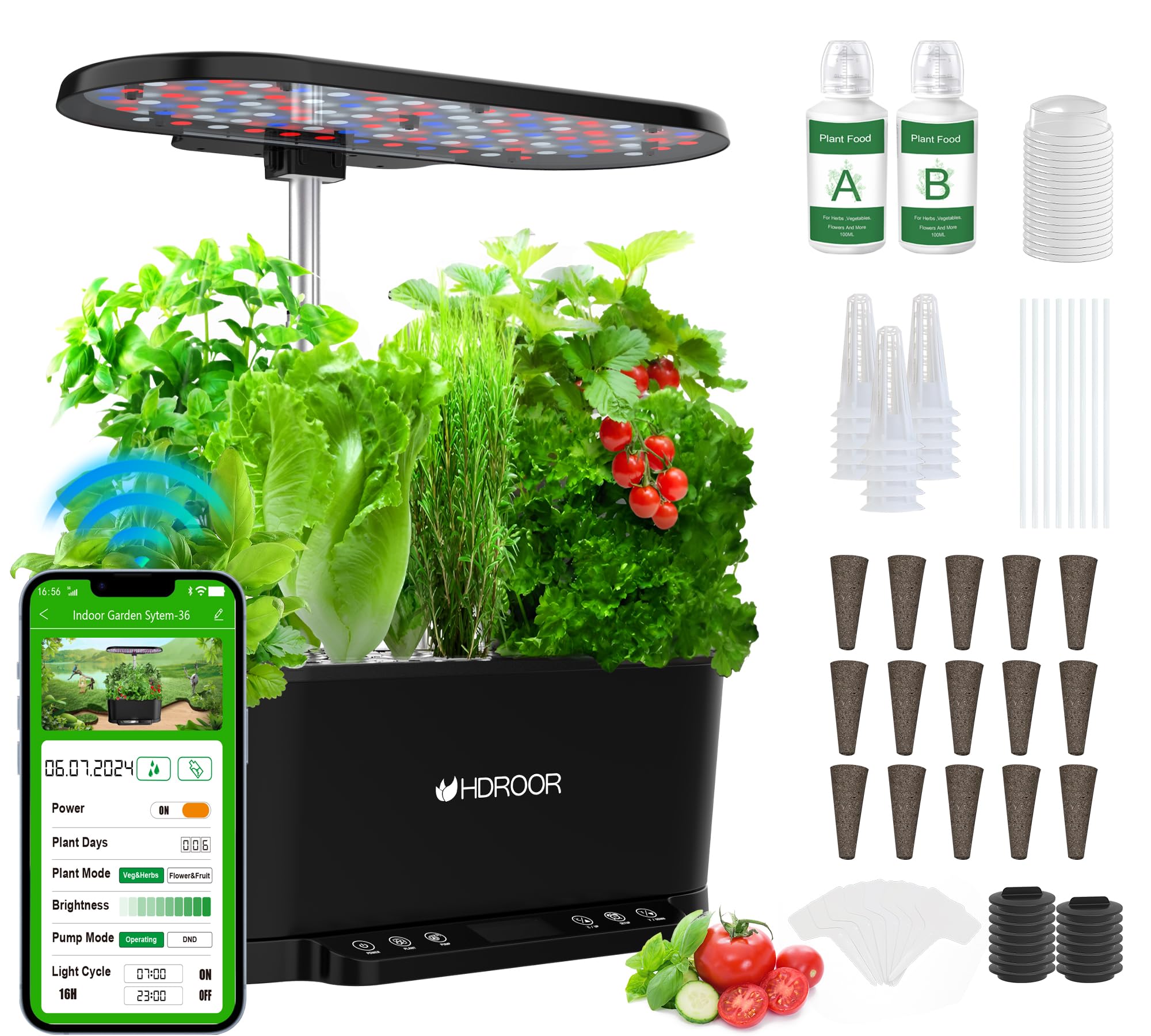 Smart Indoor Hydroponic Garden Kit with 36W Grow Light & APP Control - 15 Pods, Adjustable Height up to 30