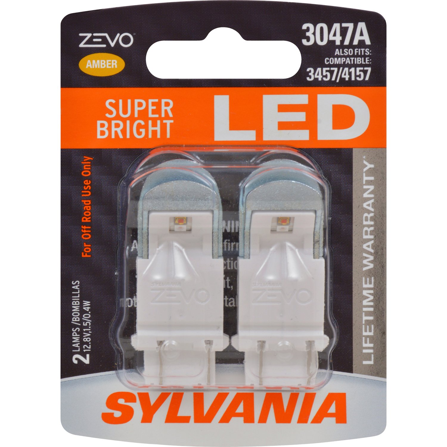 SYLVANIA 3047 ZEVO LED Amber Bulb - 2 Pack for Park & Turn Lights