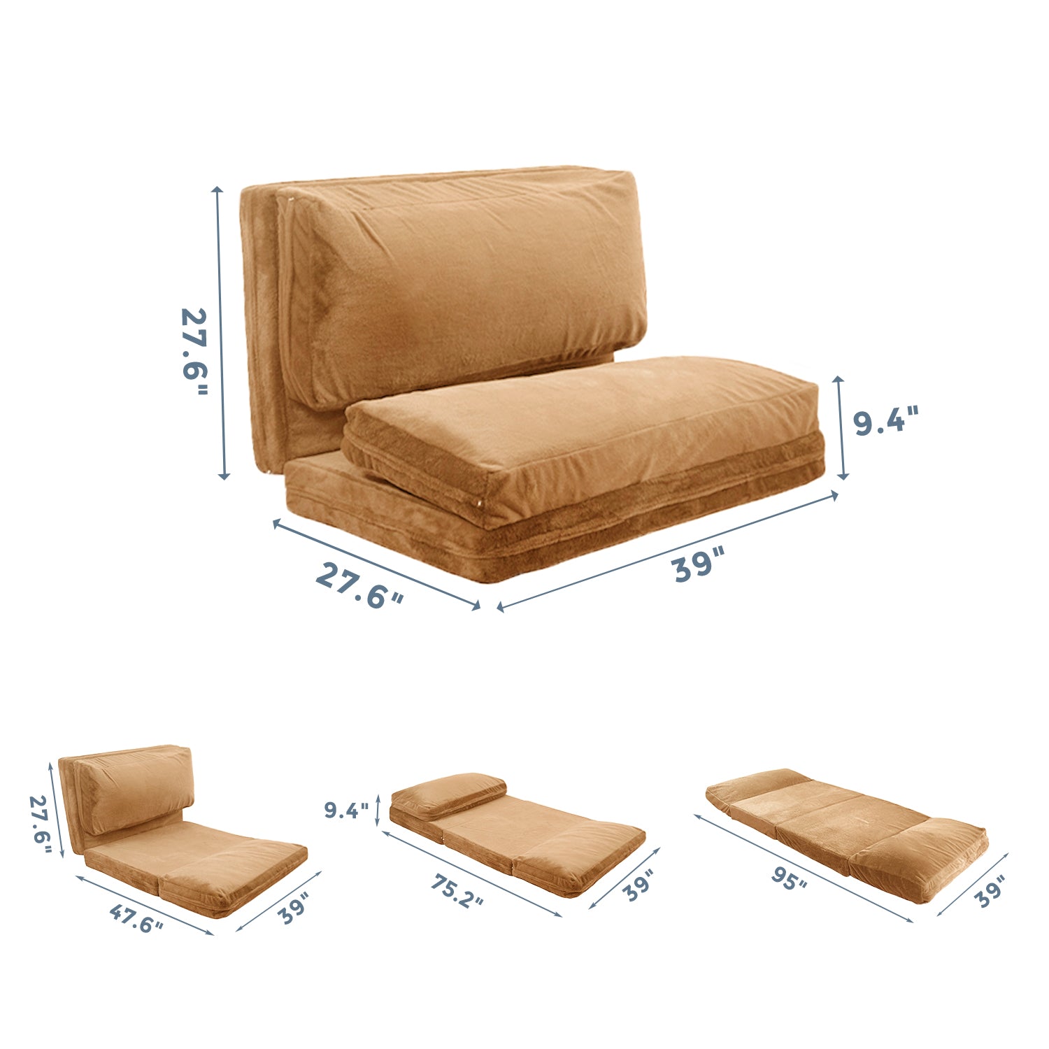 MAXYOYO Foldable Bean Bag Sofa Bed - Extra Thick Multi-Functional Floor Lounger with Washable Faux Fur Cover (Brown) - Perfect for Living Rooms, Dorms & Game Rooms