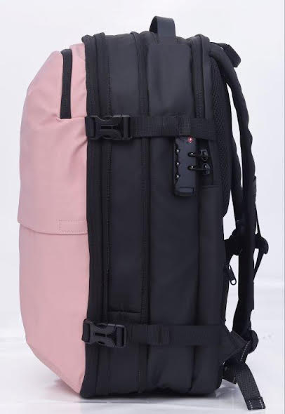 Travelite 17.3 Inch Vacuum Compression Travel Backpack with Hand Pump - Lightweight Carry-On Backpack for Air Travel, Camping & Outdoor Adventures (Pink)