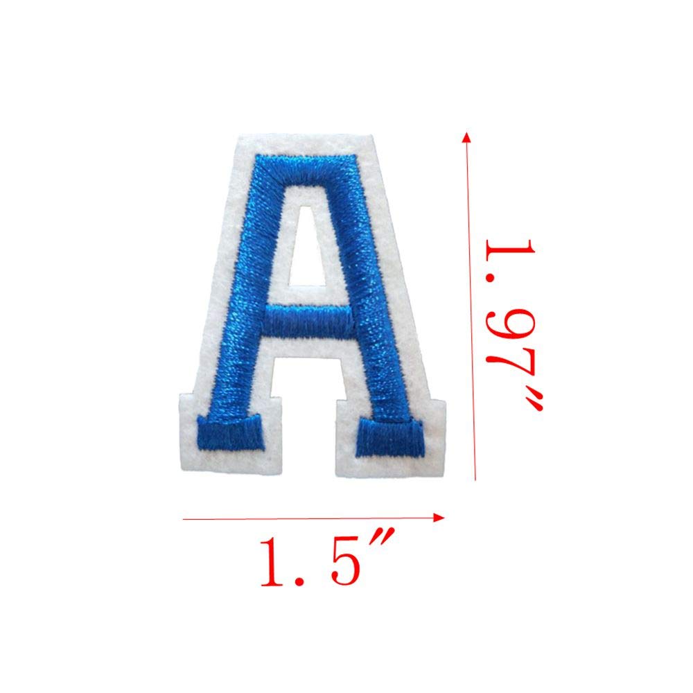 DOngRWF A-Z 4 Pieces Iron On Letters Patches - Embroidered Sew On Adhesive Decorative Repair Patches for Shoes, Hats, Bags & Clothing (Blue, A-4 Pieces) - Perfect for DIY Customization, Costume Design & Fashion Upcycling Projects