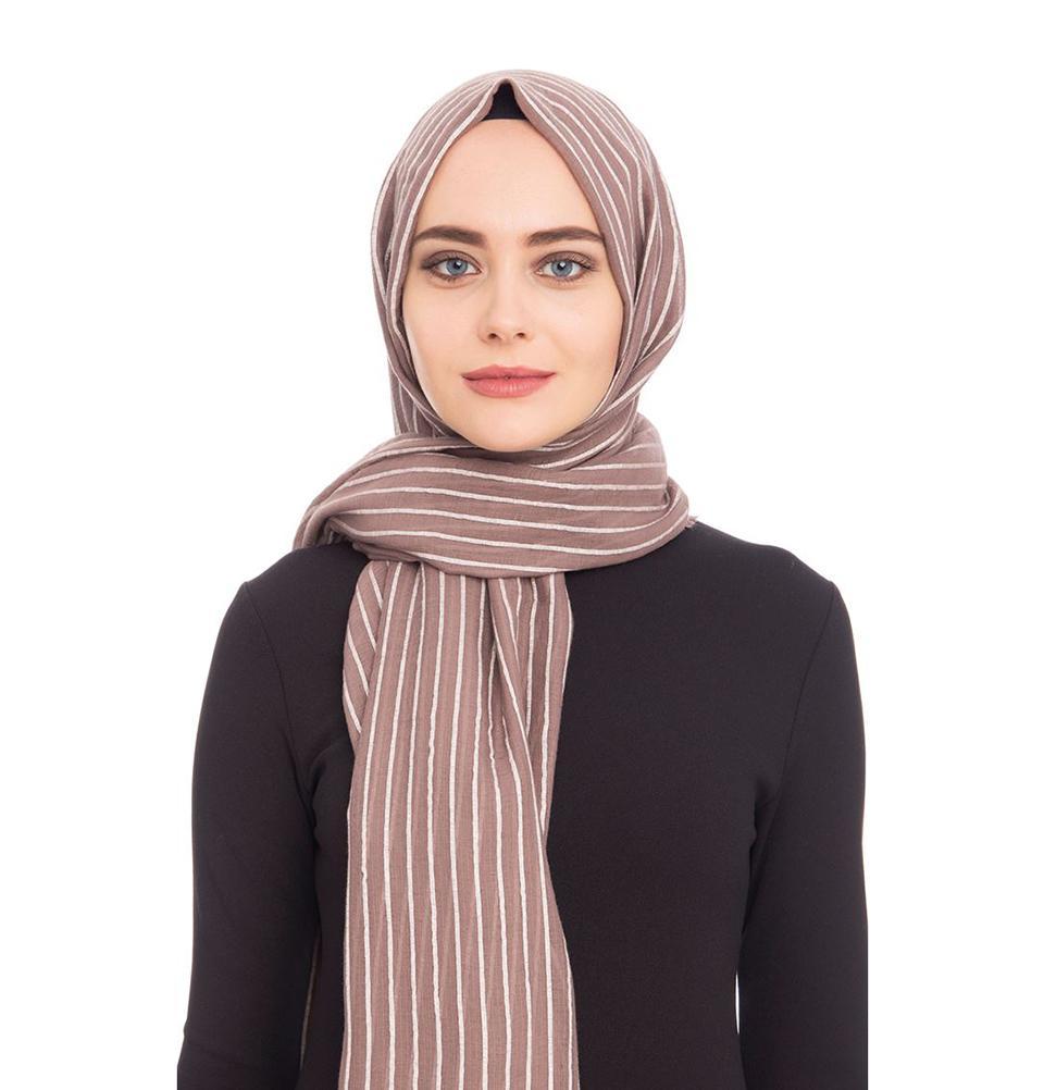 Armine Trend Cotton Striped Hijab Shawl 9873 - Soft Muslim Headscarf for Women, Breathable Prayer Scarf, Fashionable Modest Wear for Daily Use, Work and Special Occasions