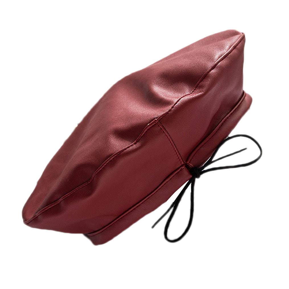 Stylish Leather Beret Hat for Women - Winter Fedora Cloche Beanie in Burgundy | Fashionable Headwear for Casual Outfits & Special Occasions