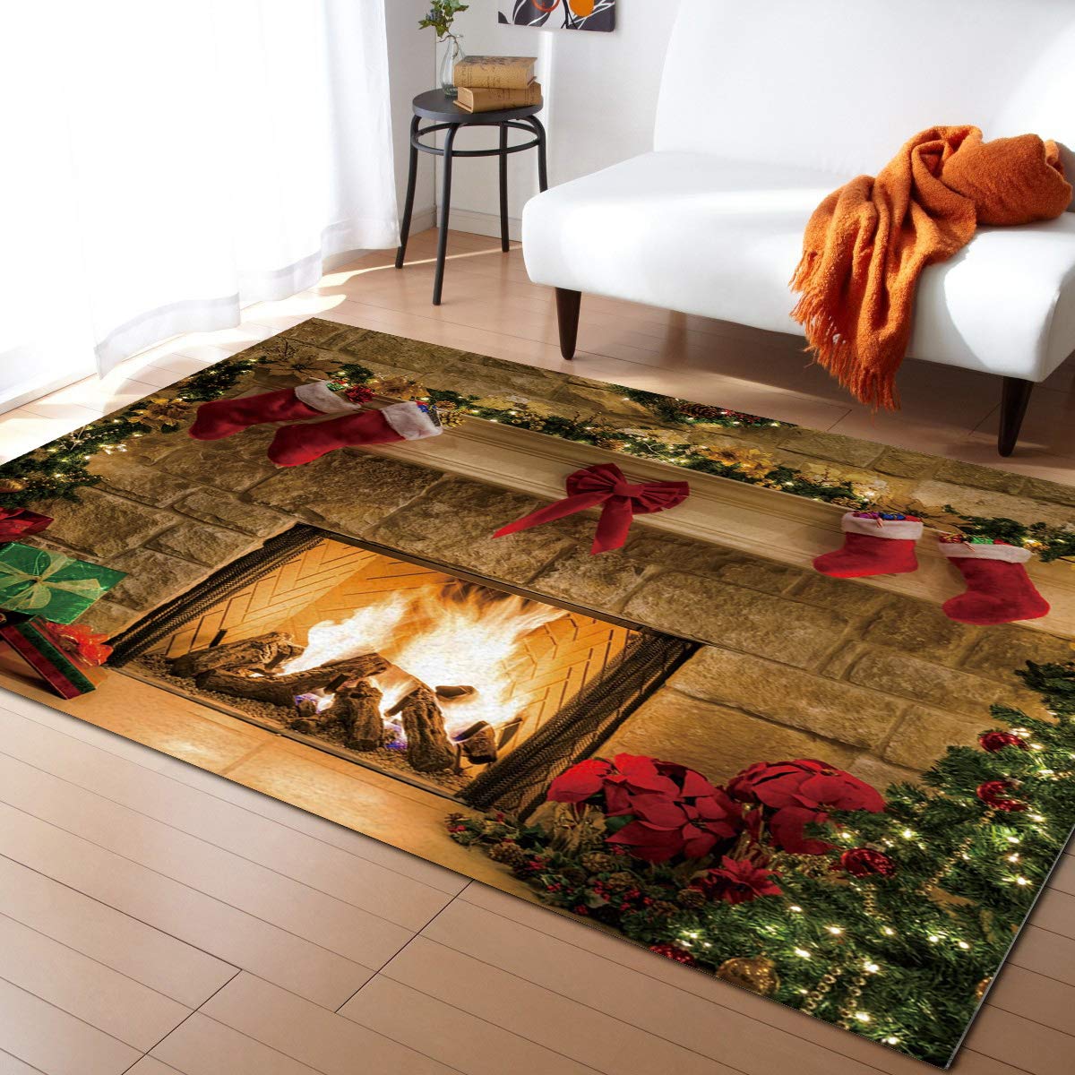 ARTSHOWING 5' x 8' Christmas Large Area Rug - Durable Indoor/Outdoor Non-Slip Rug for Bedroom, Living Room, Nursery - Holiday Decor with Xmas Socks Design - Perfect for Fireplace Gifts, Home Decor & Winter Celebrations