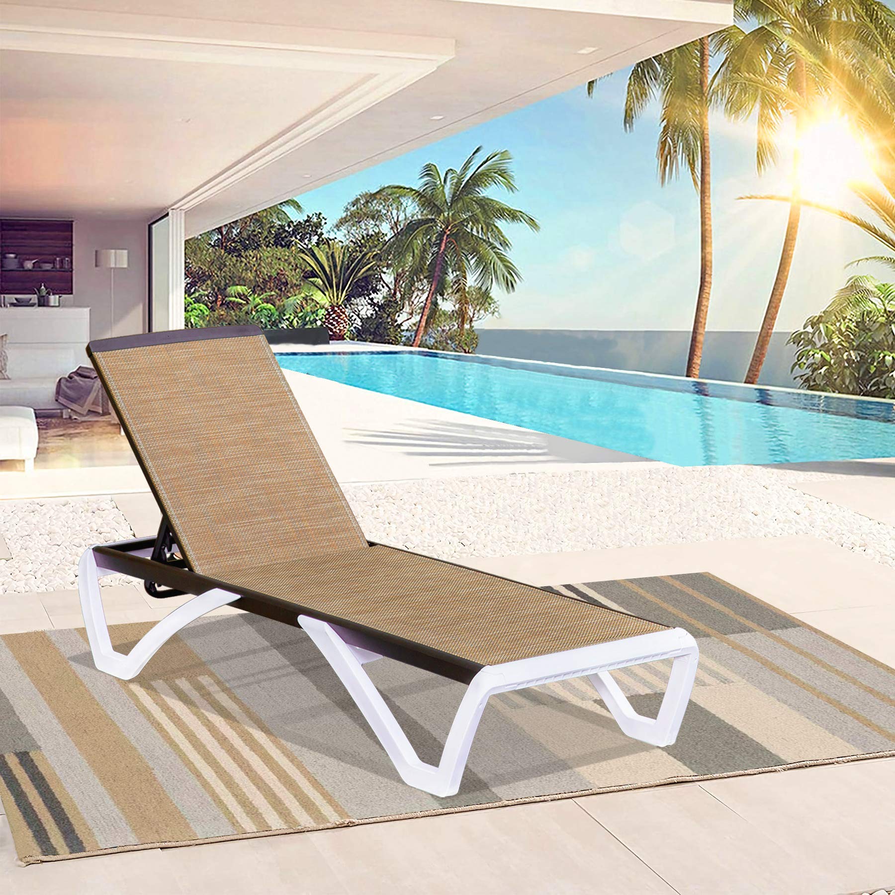 Domi Adjustable Aluminum Pool Lounge Chair - All-Weather Textilene Outdoor Chaise Lounge for Deck, Lawn & Backyard (Brown) | Perfect for Poolside Relaxation, Sunbathing & Patio Lounging