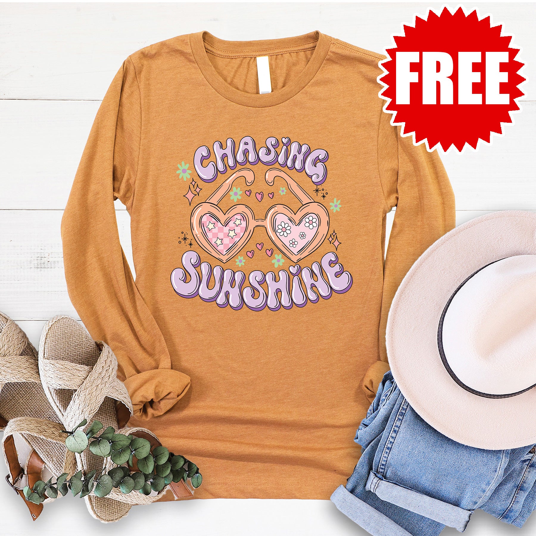 Chasing Sunshine Long Sleeve T-Shirt - Heather Toast Color - Soft & Comfortable Casual Wear for Women | Perfect for Outdoor Activities, Travel & Everyday Fashion