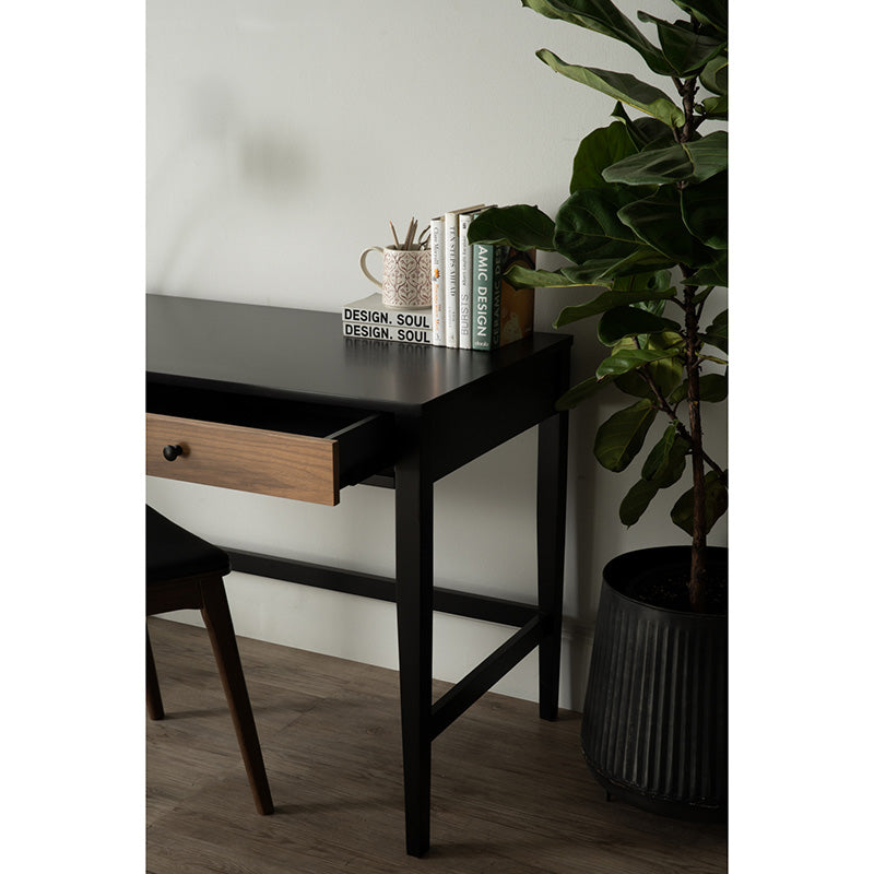 CONALL 47-Inch Study Desk with Storage - Walnut & Black Finish - Perfect for Home Office, Dorm Room, or Small Spaces