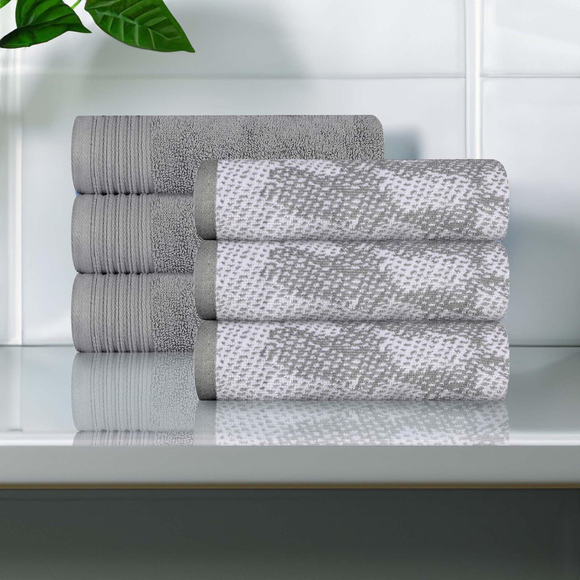Premium 6-Piece Cotton Hand Towel Set - Soft, Absorbent & Decorative for Bathroom & Kitchen | Assorted Solid & Marble Design in Grey | Modern Home Essentials for Daily Use & Guest Bathrooms