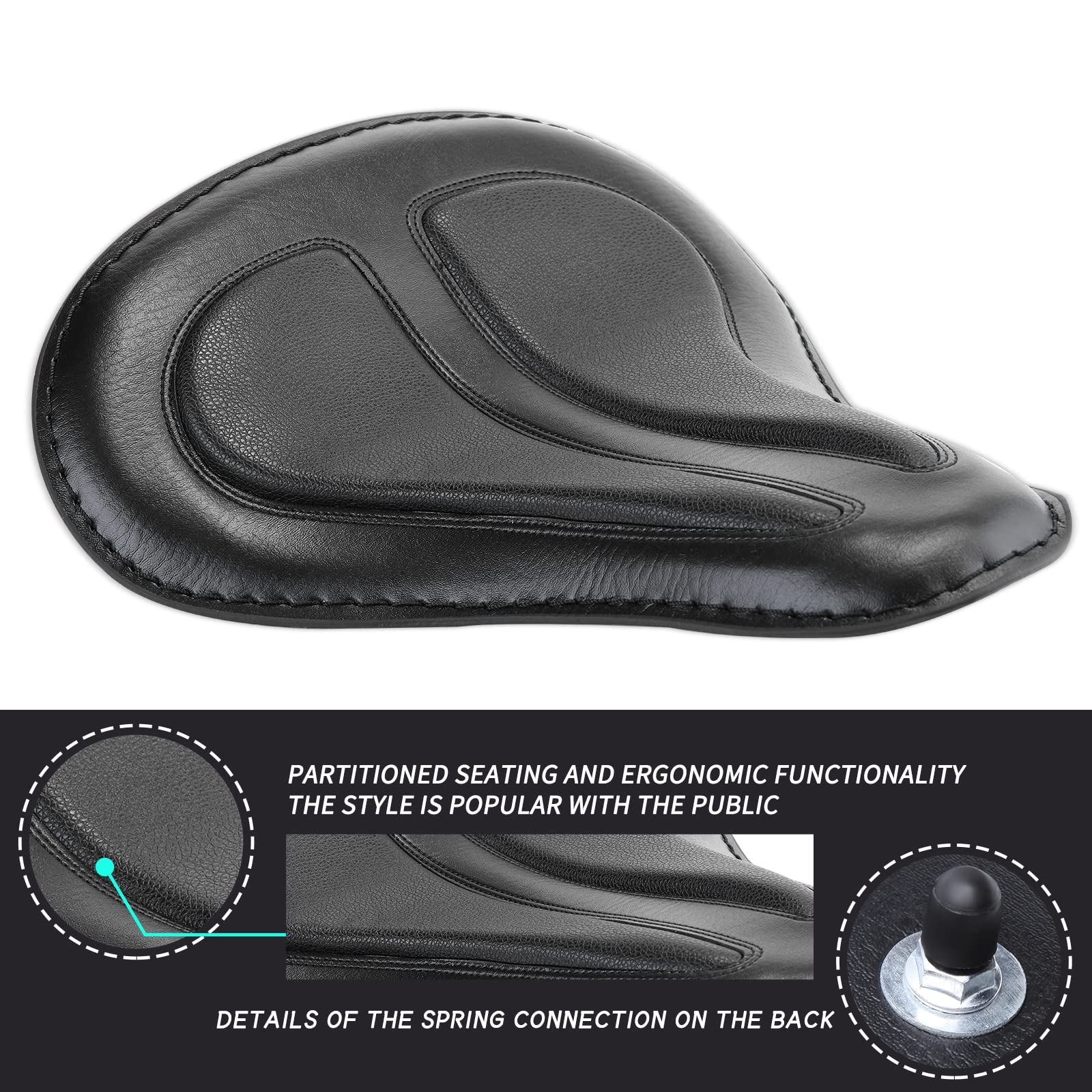 DREAMIZER Sportster Solo Motorcycle Seat - Black Leather Spring Driver Saddle for Harley Iron 883, 1200 Custom, Chopper & Bobber | Comfortable Riding for Cruisers & Long Distance Trips