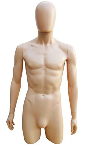 Plastic Fleshtone 3/4 Torso Male Mannequin with Removable Head - Realistic Display Form for Clothing, Photography & Art Studios
