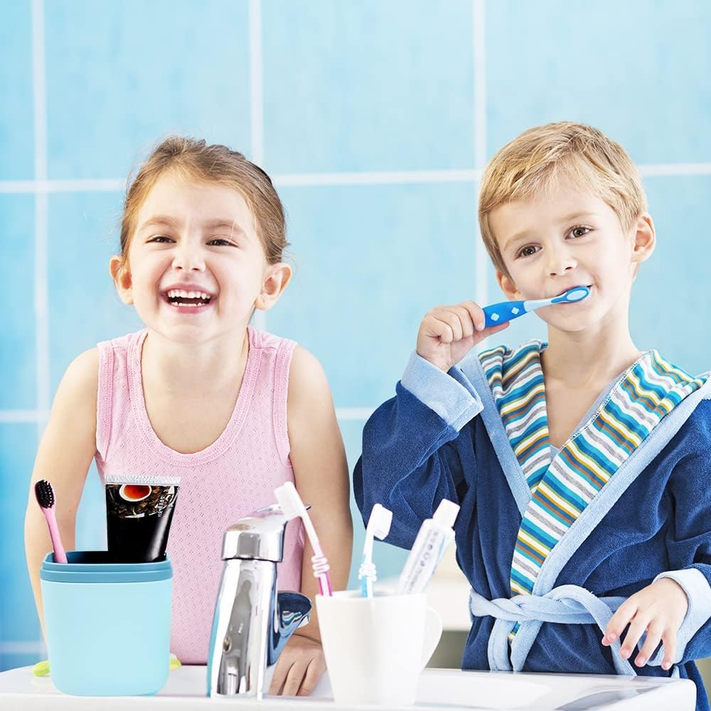 JustYit 2-Pack Travel Toothbrush Holder Set - Portable Plastic Toothbrush Case for Camping, School & Business Trips - Compact Hygienic Storage for Oral Care Essentials (Blue & Pink) - Perfect for Travel, Dormitory & Daily Use