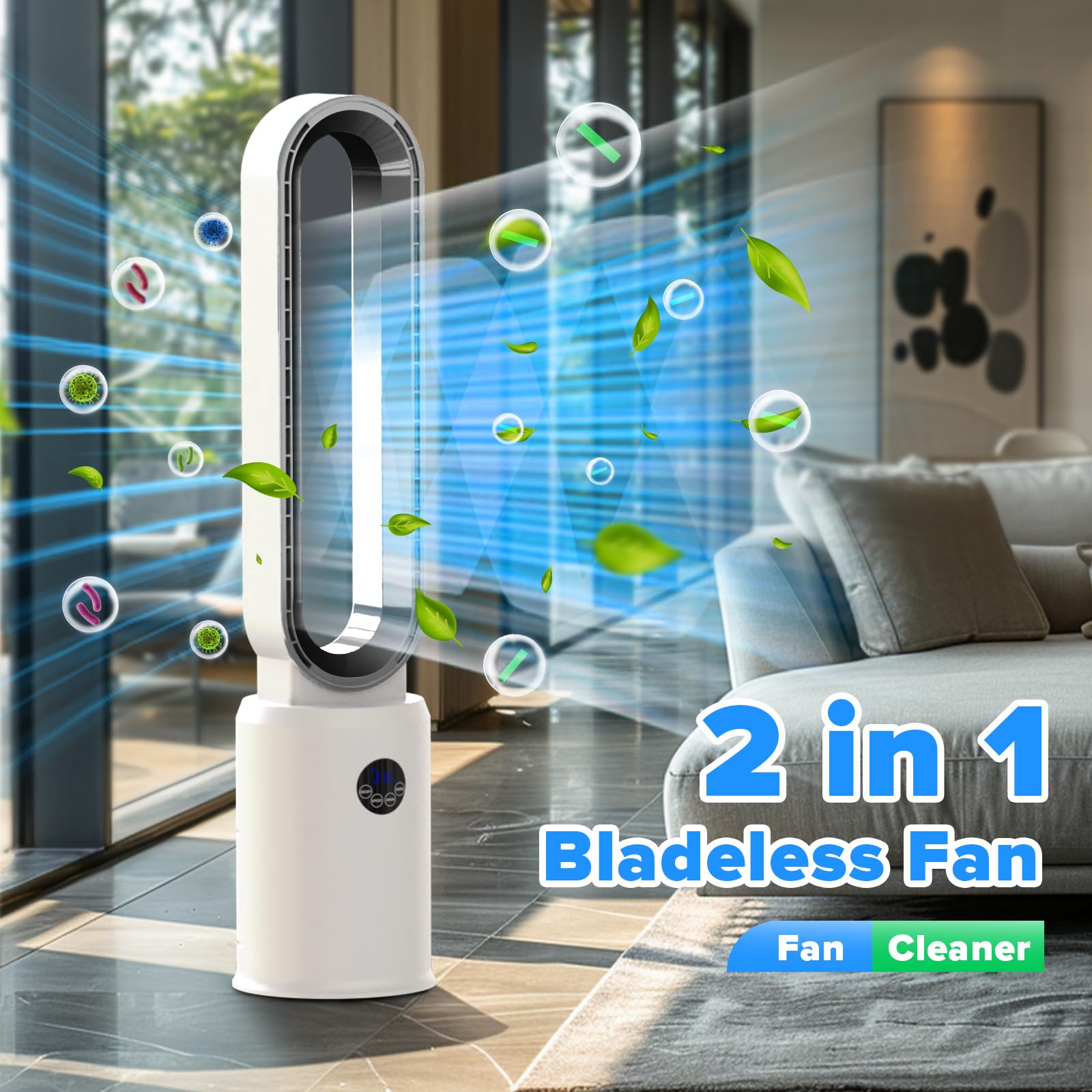 Bladeless Tower Fan with Remote Control - 24 Speed Settings, 12H Timer, Ultra Quiet Oscillating Air Circulator for Home, Bedroom & Office - Modern Silver Design | Perfect for Cooling, Air Circulation & White Noise Sleep Aid