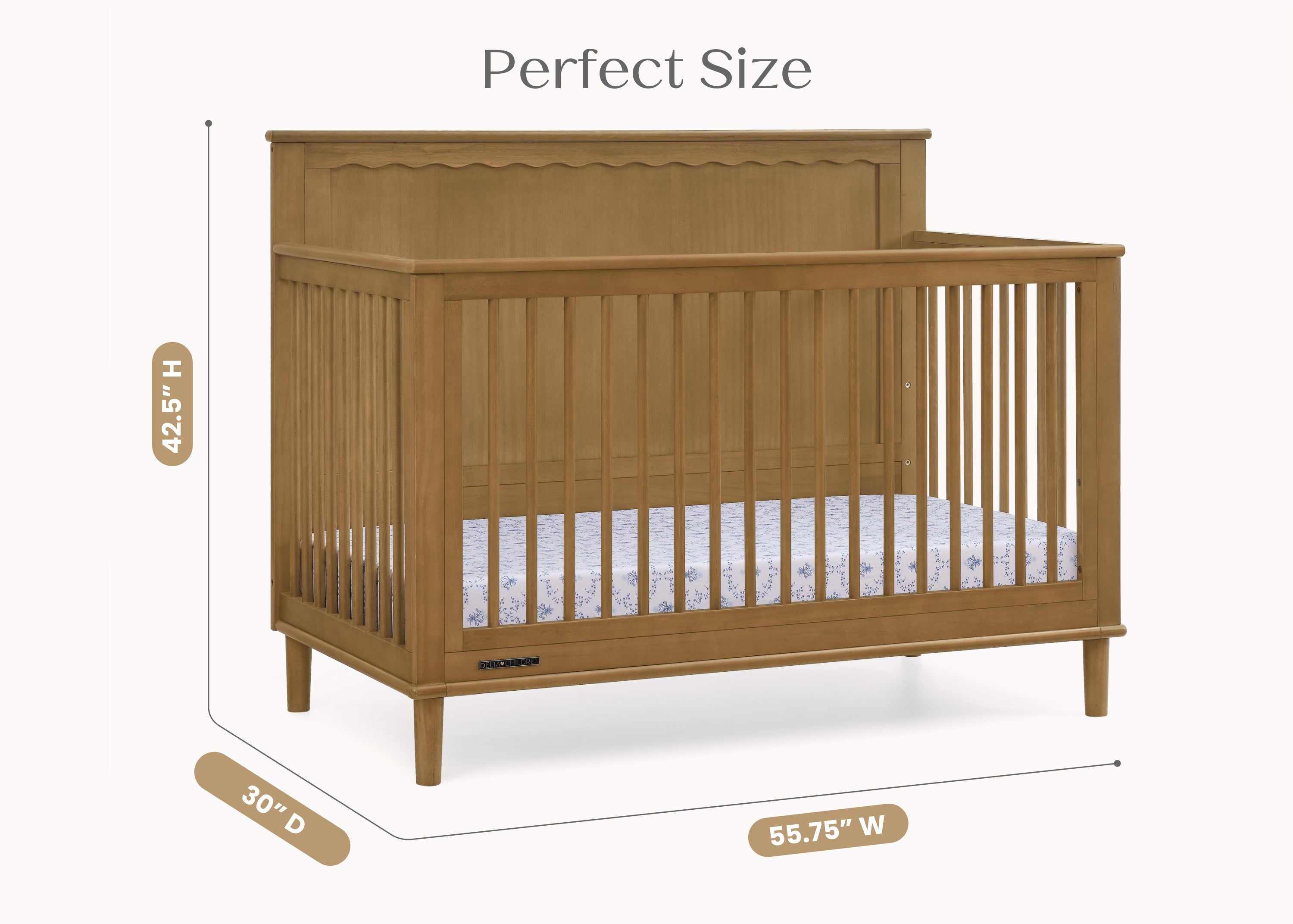 Penelope 6-in-1 Convertible Baby Crib - Toddler Bed with Mattress | Nursery Furniture for Boys & Girls | Perfect for Small Spaces & Growing Families