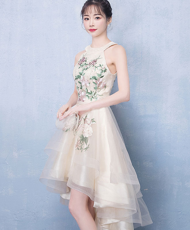 Elegant Light Champagne Tulle Lace Short Prom Dress | Homecoming Party Gown | Perfect for Prom Night, Homecoming Dance & Special Occasions
