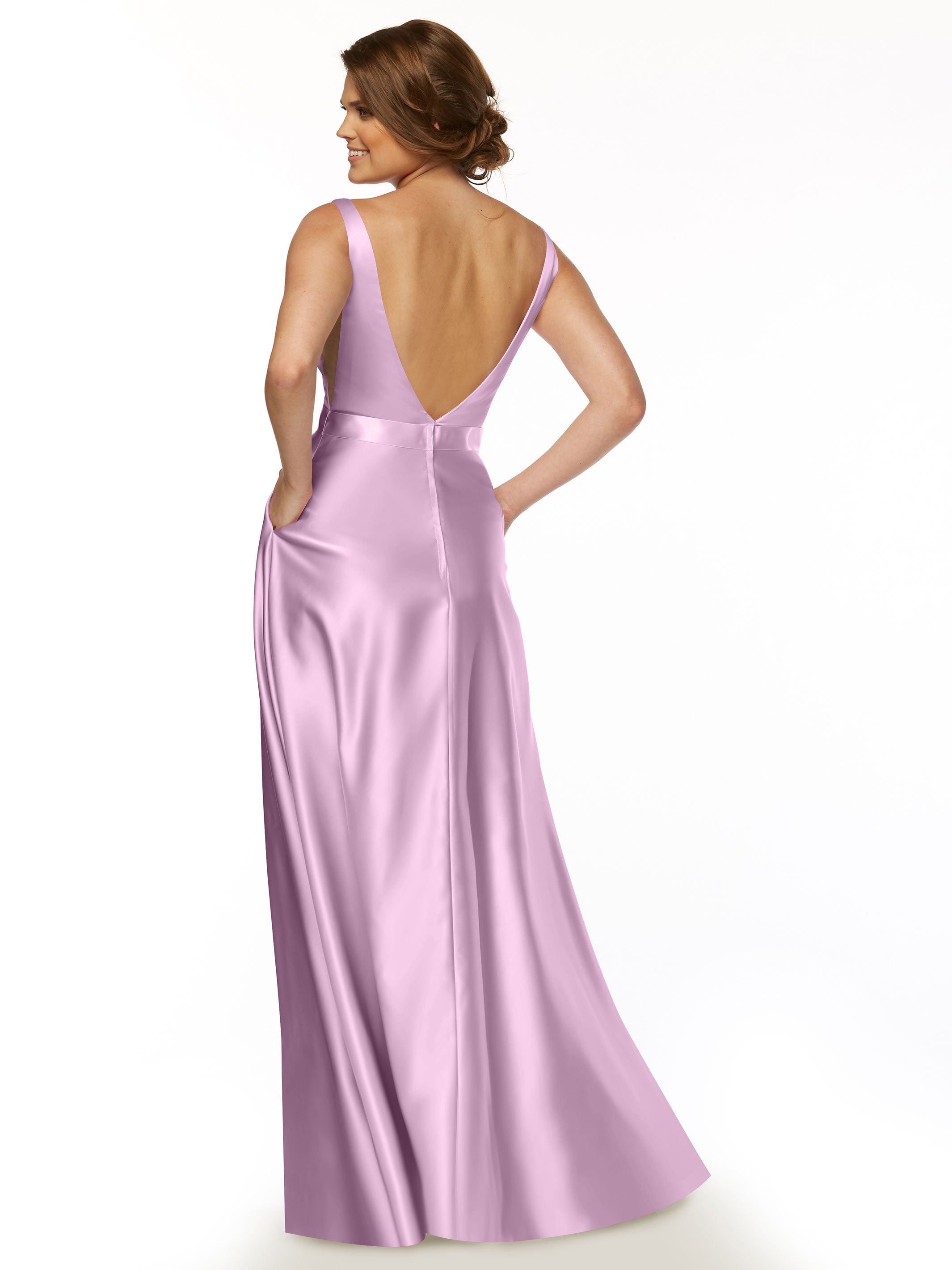 Elegant 80118 Satin A-Line Bridesmaid Dress with V-Neckline & Sash - Perfect for Weddings, Formal Events & Special Occasions