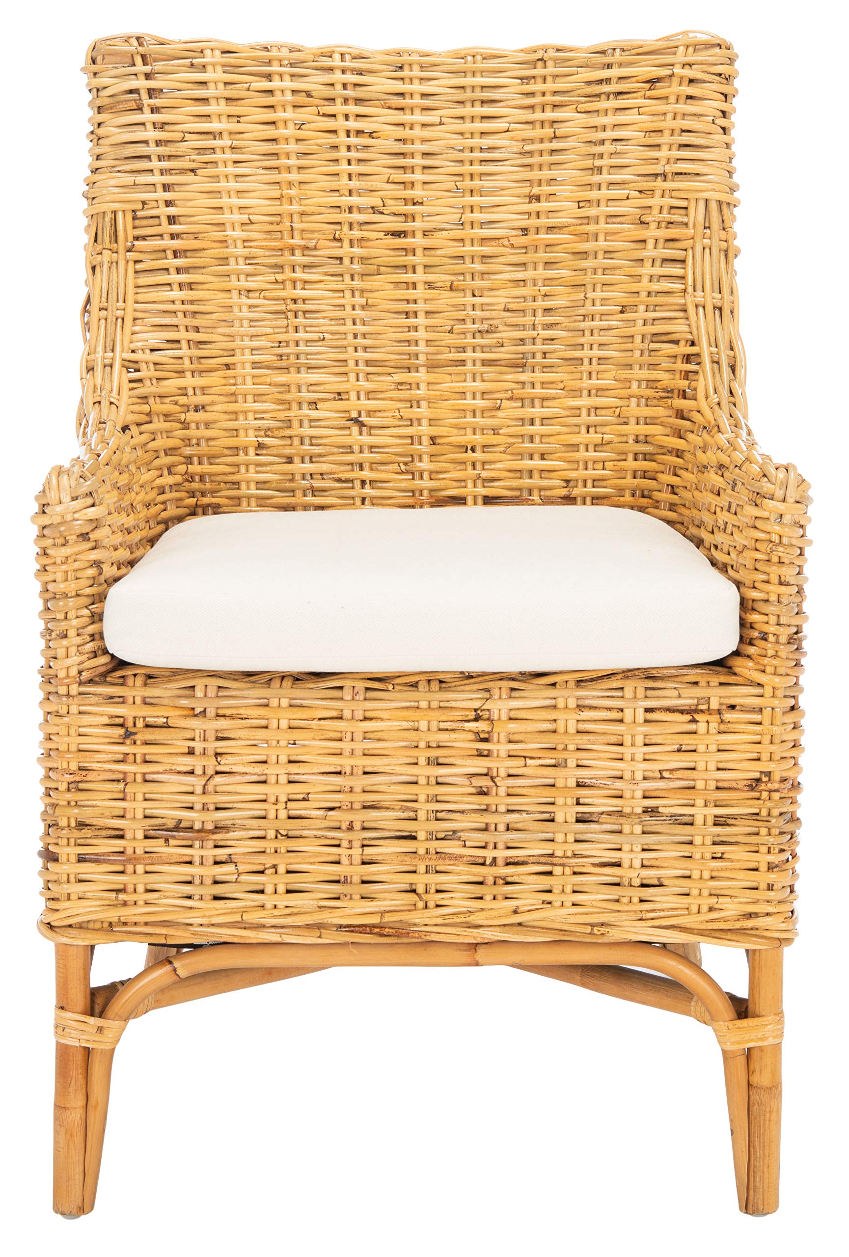 SAFAVIEH Cristen Rattan Accent Chair with Cushion - Natural & White (ACH6513B) - Perfect for Living Room, Bedroom, or Patio Decor
