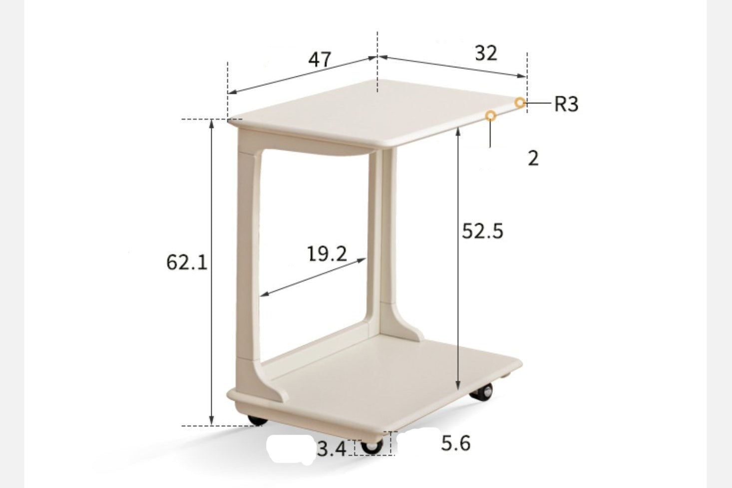 Birch Solid Wood Mobile Side Table - Lightweight Rolling End Table for Living Room, Bedroom, or Office - Perfect for Small Spaces and Easy Mobility