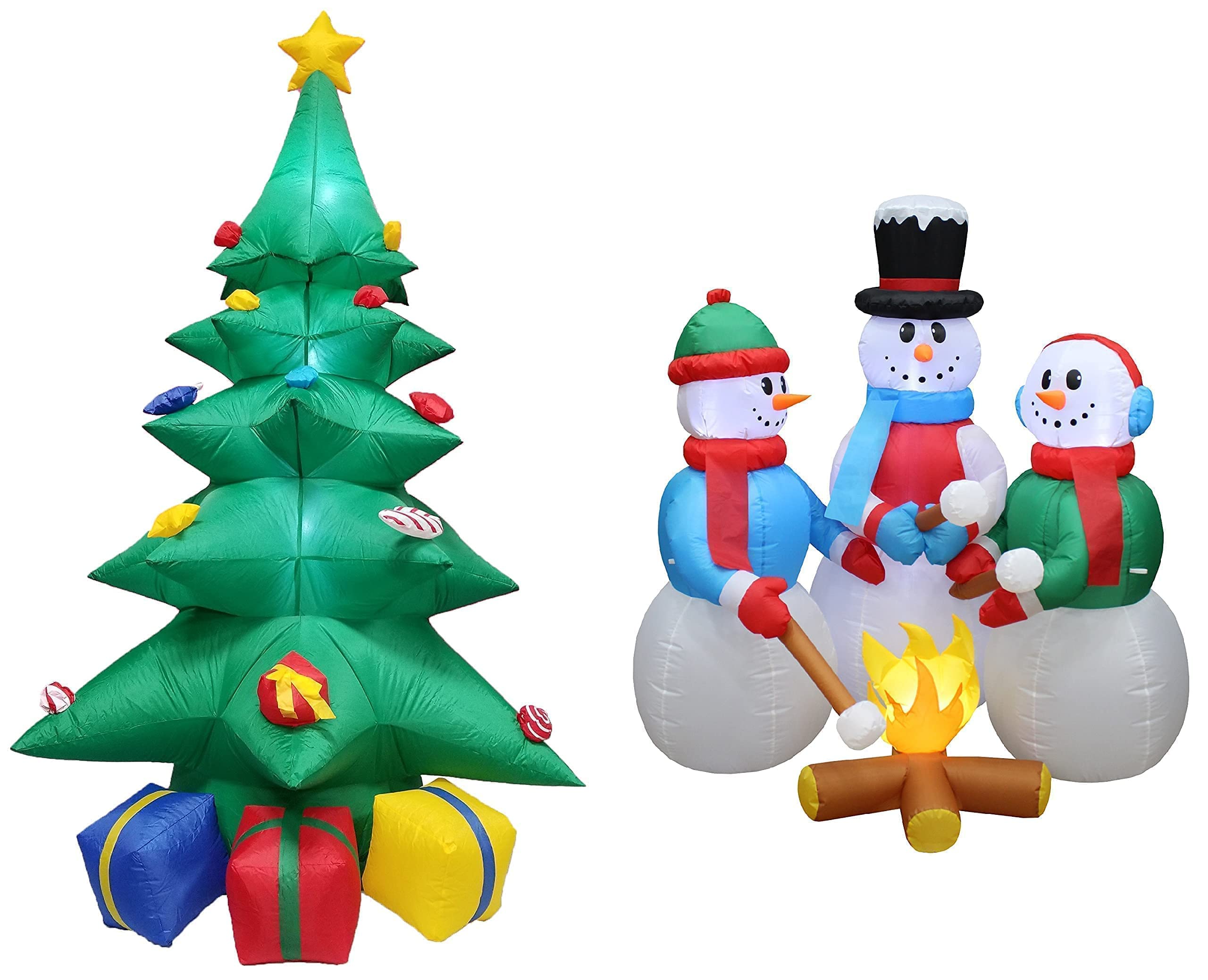 8ft Inflatable Christmas Tree & 5ft Inflatable Snowman Decor Set with Multicolor Gift Boxes - Holiday Party Decorations for Indoor/Outdoor Christmas Celebrations, Yard Displays & Winter Festivities