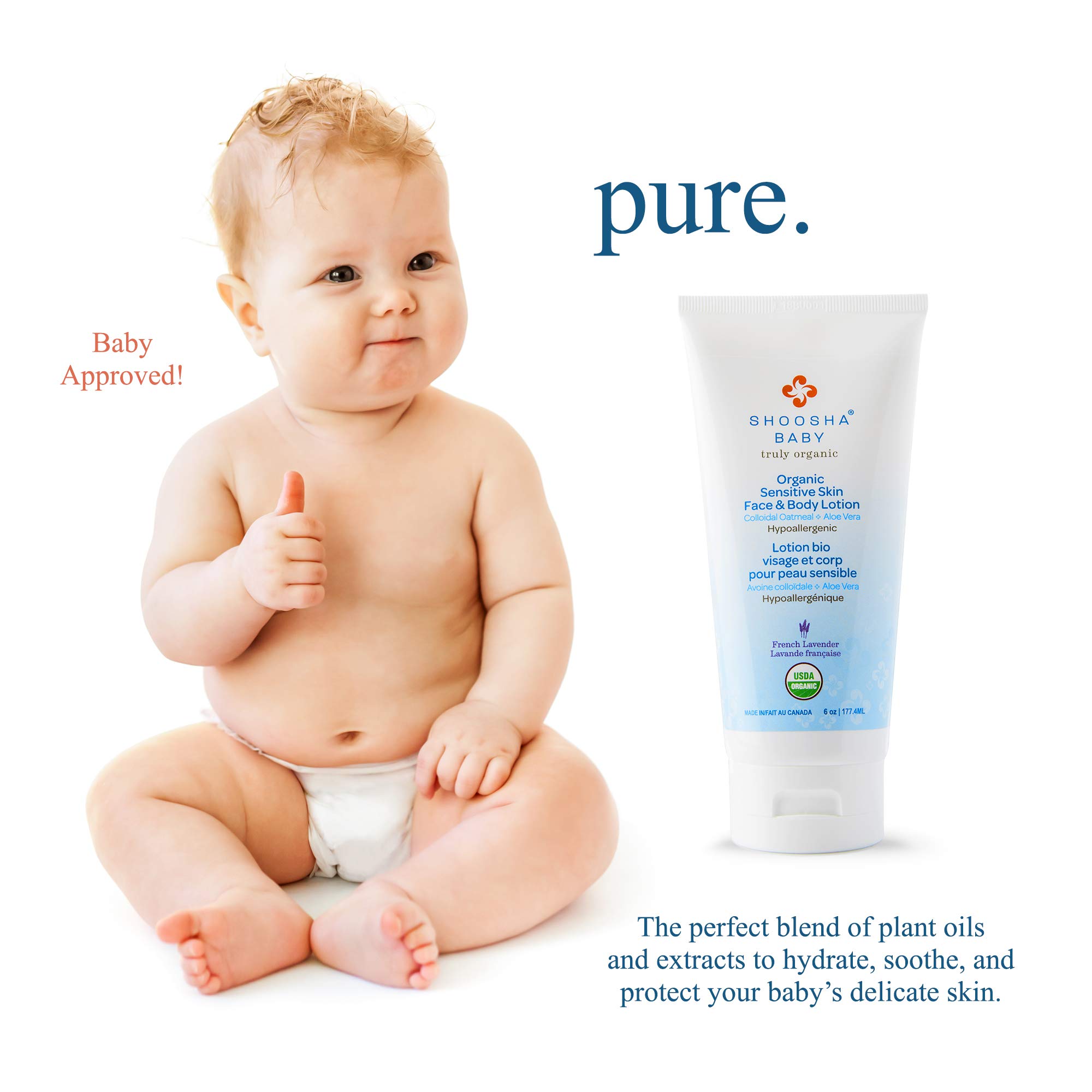 Organic Baby Lotion with French Lavender for Sensitive Skin | Hypoallergenic, Gluten-Free & Non-Sticky | All Natural Face & Body Moisturizer for Kids | 100% Biodegradable | Perfect for Daily Baby Care & Gentle Skin Protection