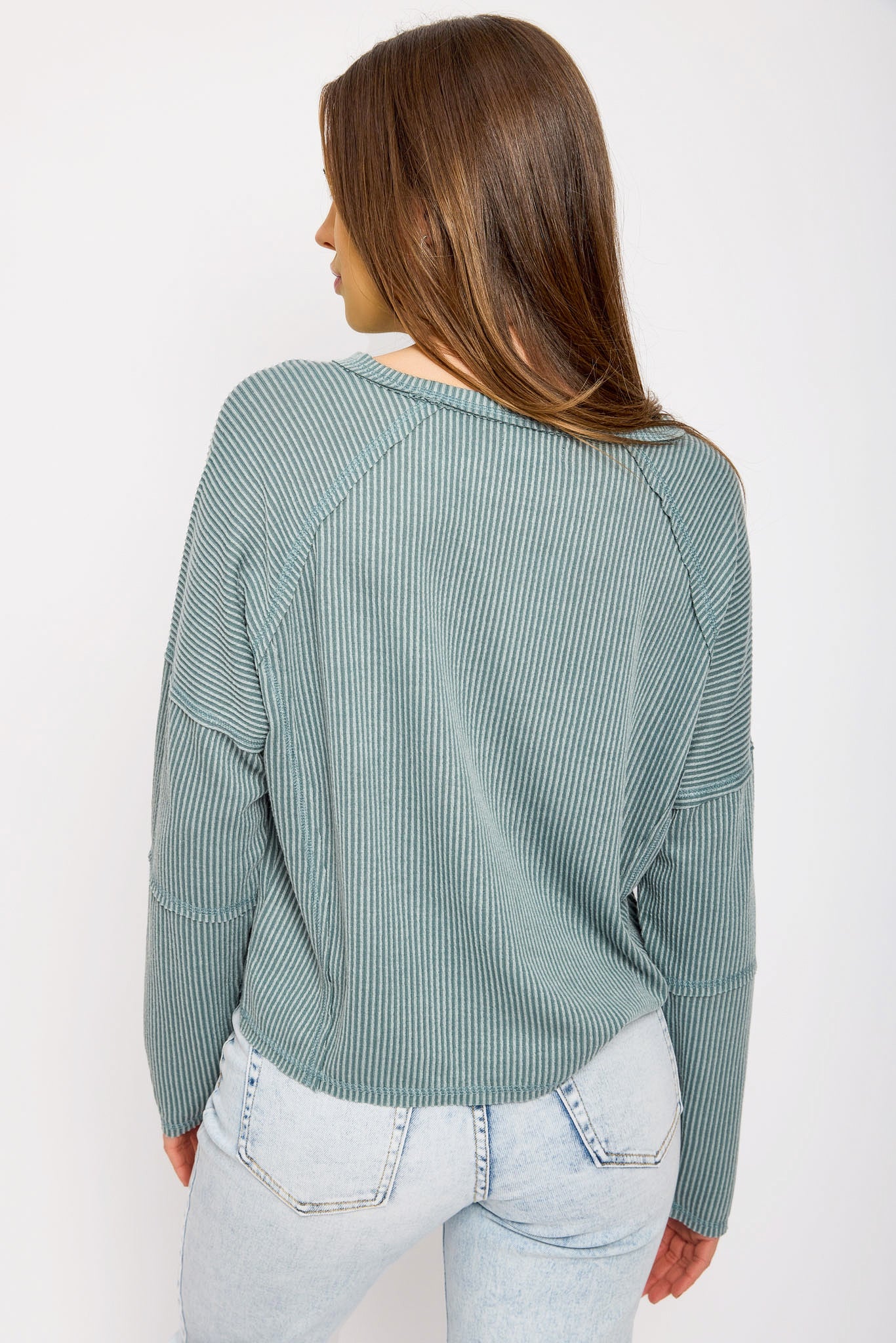 Soft Ribbed Long Sleeve T-Shirt for Women - Comfortable Stretch Knit Top for Layering, Casual Wear & Fall Fashion