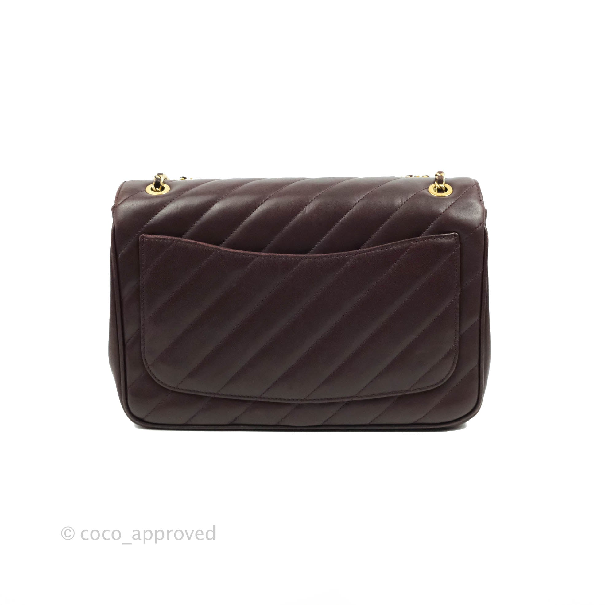 Chanel CC Signature Flap Bag in Diagonal Burgundy Calfskin with Aged Gold Hardware - Luxury Crossbody Purse for Women, Perfect for Date Night & Special Occasions
