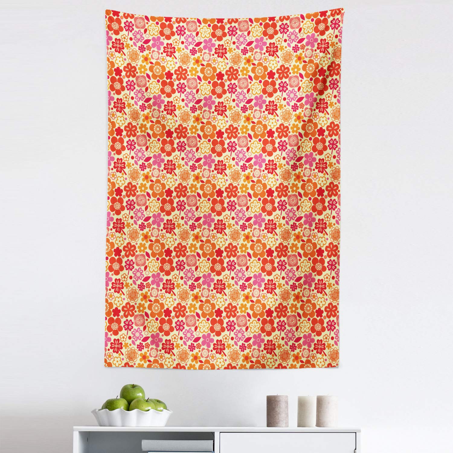 Ambesonne Floral Tapestry Wall Hanging - Colorful Flowers & Shamrocks Design, 30x45 Inch Fabric Decor for Bedroom, Living Room, Dorm - Yellow Vermilion | Bohemian Home Decor, Gift Idea for Women