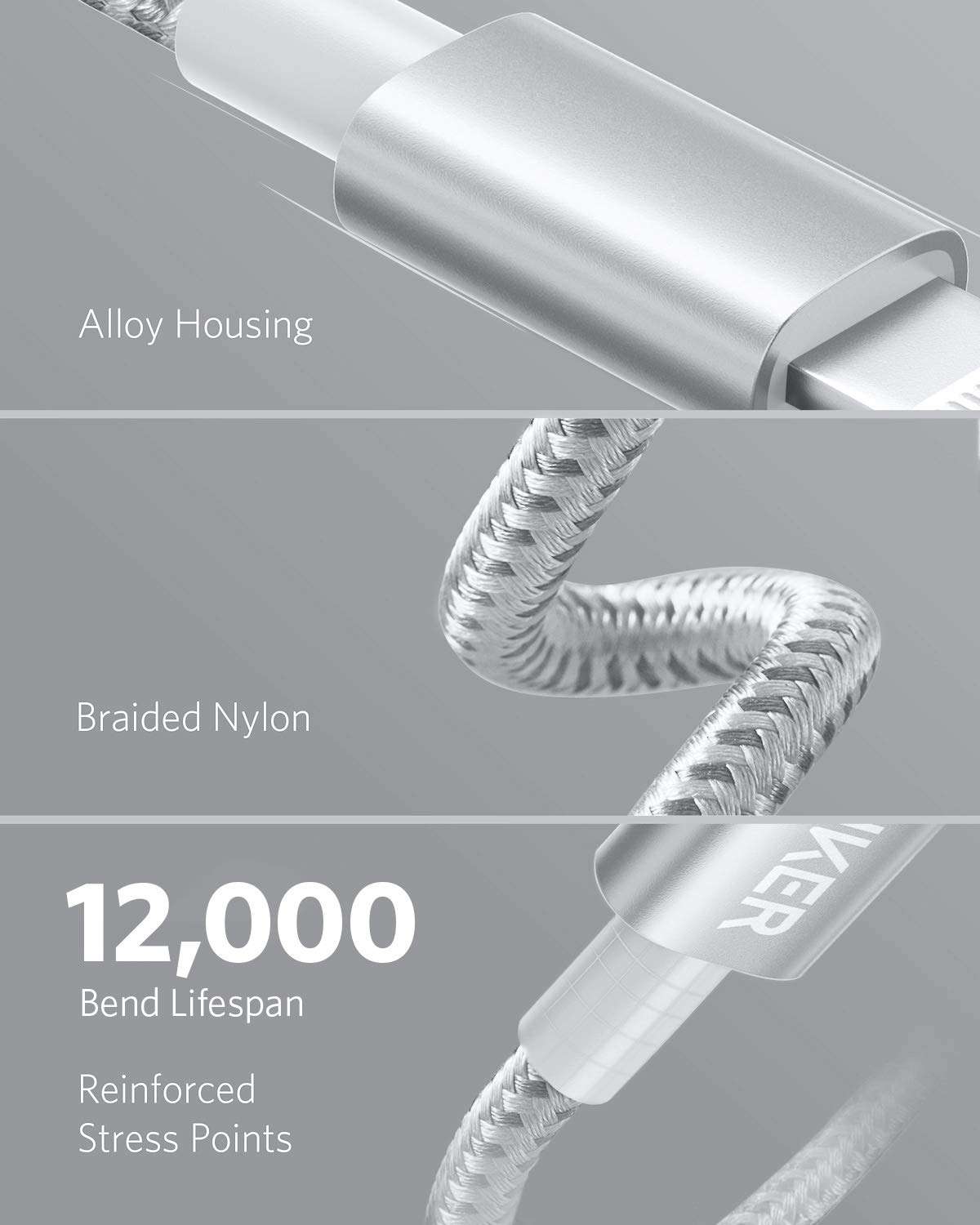 Anker MFi Certified Nylon USB C to Lightning Cable 6FT - Fast Charging & Durable for iPhone 14/13/12/11/X/8 & More (Silver) - Perfect for Home, Office & Travel Charging