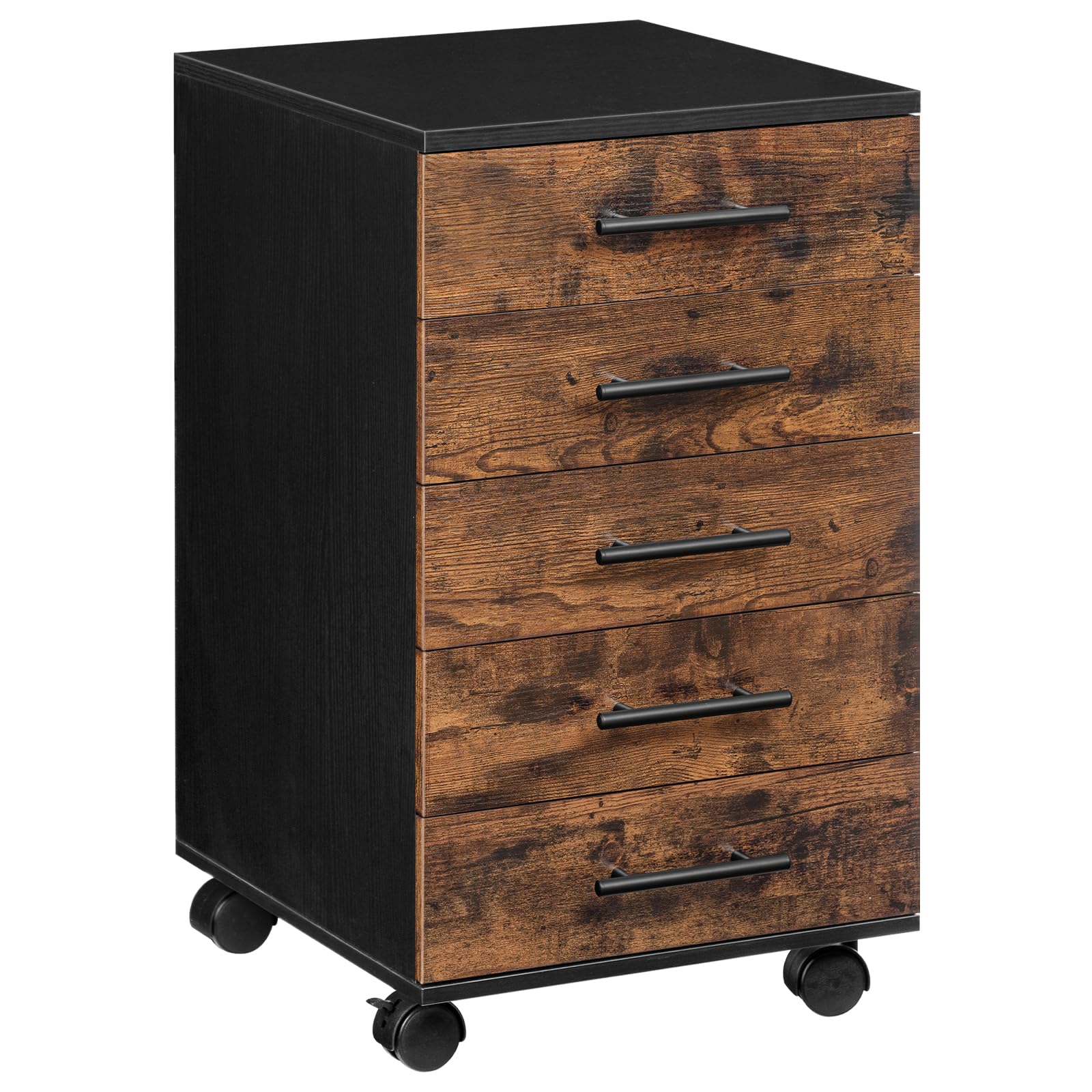 HOOBRO 5-Drawer File Cabinet with Wheels - Rustic Brown Wooden Storage Cabinet for Office, Home, Makeup & Craft Organization - Mobile Filing Cabinet with Easy Assembly - Perfect for Home Office, Bedroom & Beauty Salon Storage