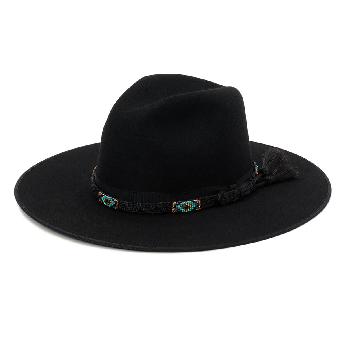 Stetson Women's Helix Flat Brim Wool Felt Black Western Cowgirl Hat (XWHELX-133607) - Perfect for Rodeo, Country Music Festivals & Western Fashion Outfits