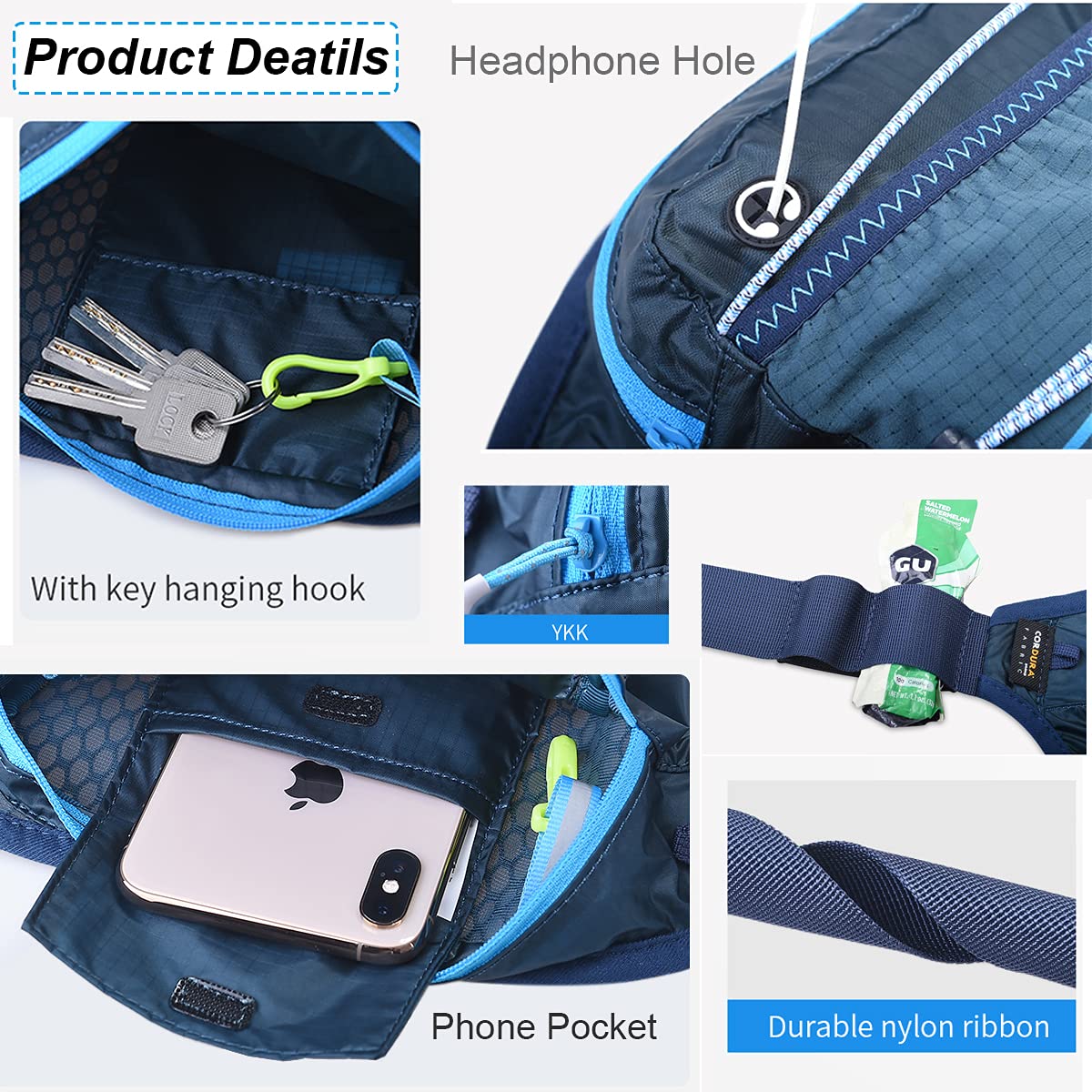 Waterproof Sports Fanny Pack with Hydration Bottle Holder - Multi-Pocket Running Belt for Hiking, Cycling & Travel - Features Headphone Hole & Water-Resistant Design (Bottle Not Included) | Perfect for Outdoor Adventures, Gym Workouts & Daily Commutes