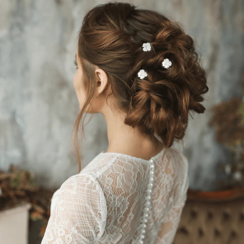 Elegant Floral Bridal Hair Pins Set with Ceramic Flowers - Perfect for Weddings, Prom, and Special Occasions - 9765