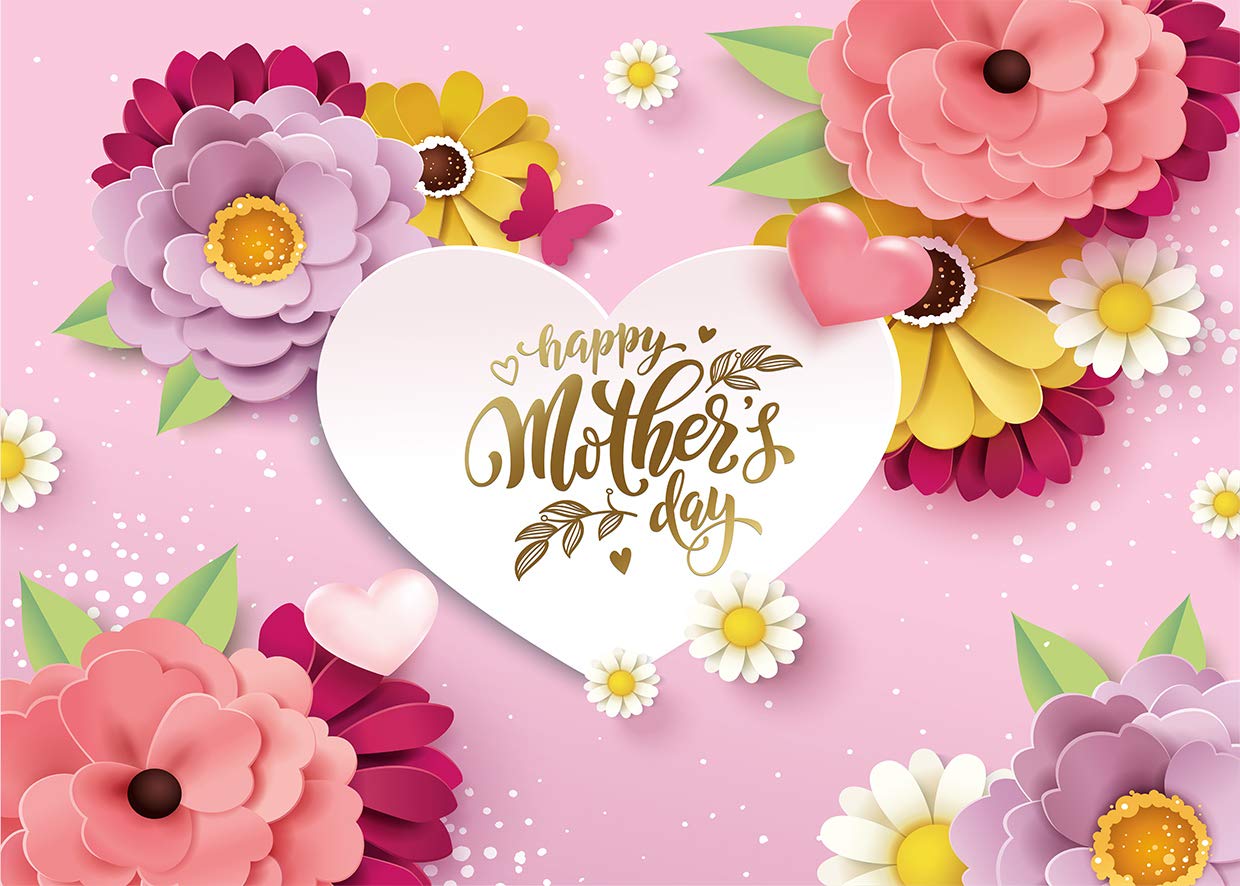 Purple Pink Floral Photo Backdrop for Mother's Day Party Decorations - 7x5ft Photography Background for Mom's Birthday, Baby Shower & Family Photos
