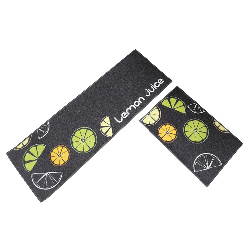 Shineweb 2-Pack Lemon Print Kitchen Rugs - Non-Slip Fruit Decor Floor Mats for Kitchen, Bathroom, Entryway - Soft Absorbent Doormats for Home Decor