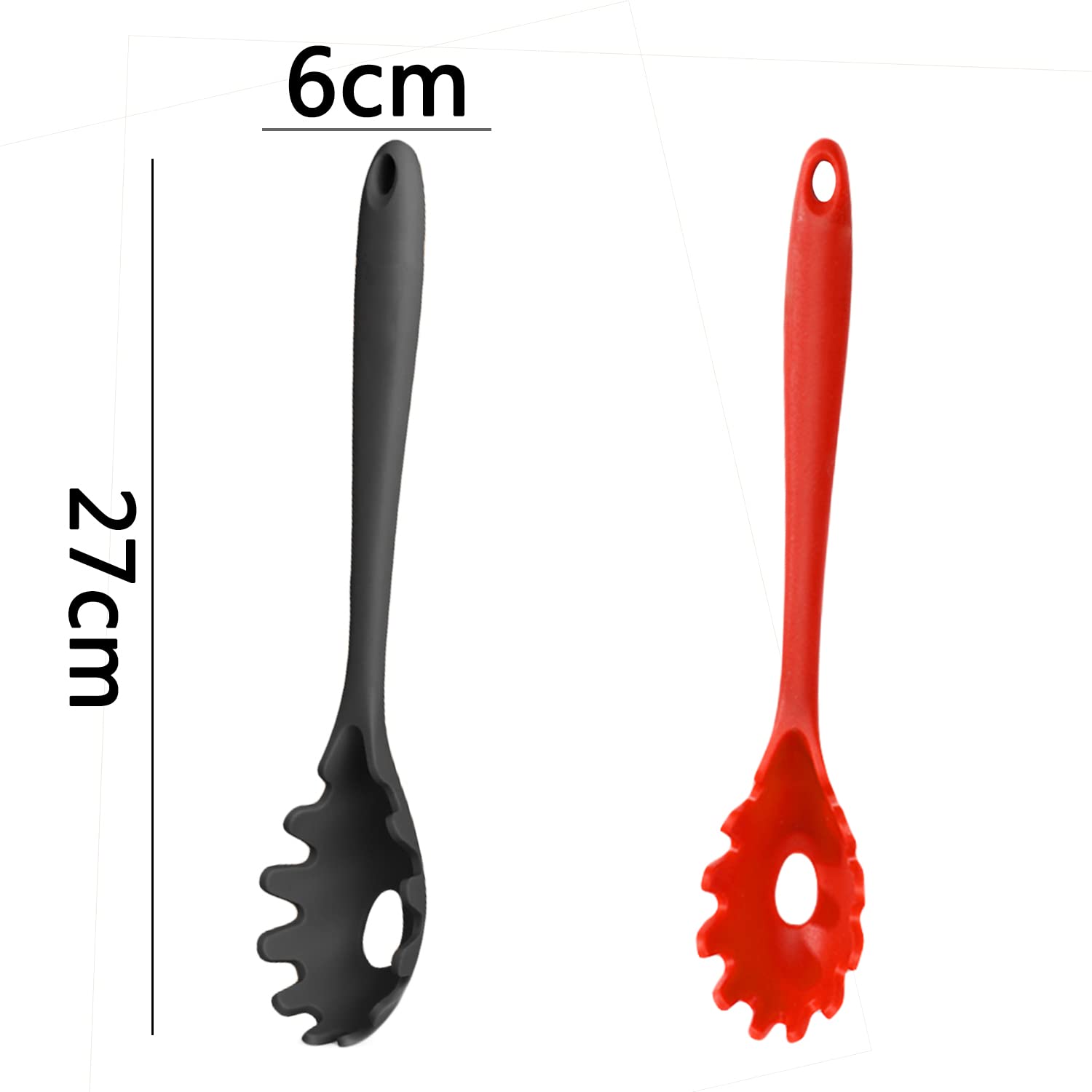 2-Pack Black Silicone Pasta Forks - Long Handle Noodle Spoon & Egg Colander Set, Food Grade Kitchen Utensils for Cooking, Serving Pasta, Salad, and Boiled Eggs