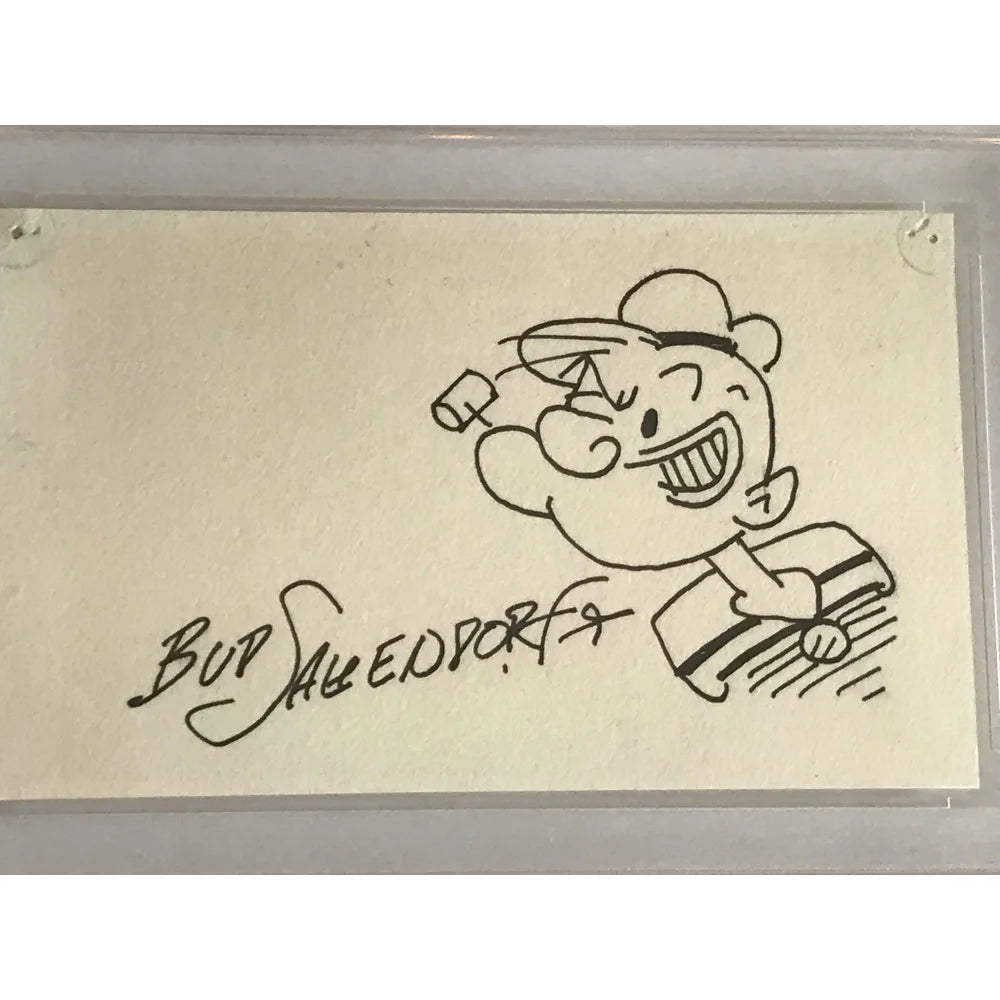 Bud Sagendorf Signed Popeye Sketch Card with PSA/DNA COA - Rare Vintage Autograph Index Card - Perfect for Comic Collectors & Animation Memorabilia Display