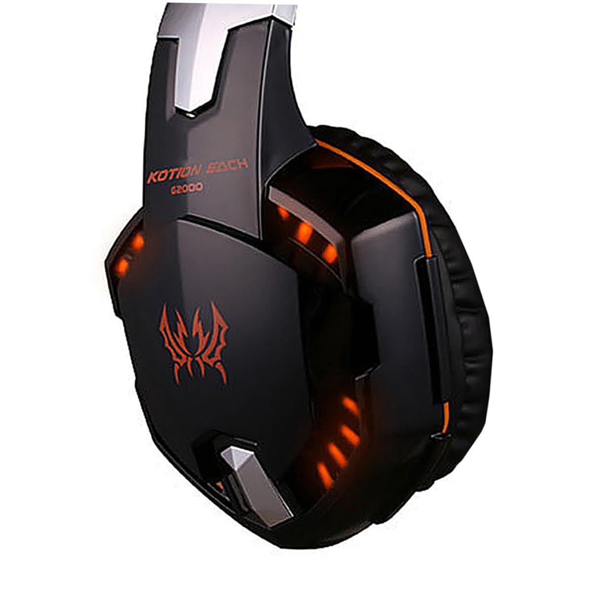 Uonlytech Wireless Gaming Headset with LED Lights - Noise Cancelling Over-Ear Headphones for PC, PS5, Xbox - Comfortable for Long Gaming Sessions (Black/Orange) - Perfect for Esports, Streaming & Late Night Gaming