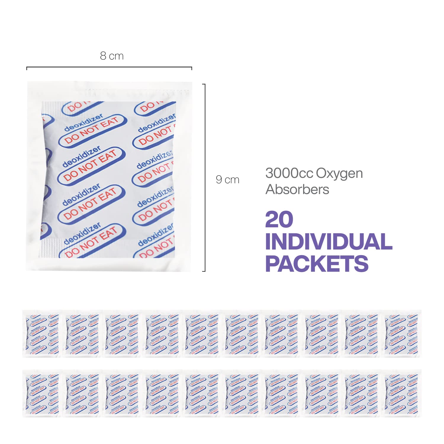 3000cc Oxygen Absorbers (20-Pack) - Food Grade, Individually Sealed Packets with Oxygen Indicator for Long Term Food Storage & Preservation | Ideal for Dry Foods, Grains, Nuts, and Emergency Food Supplies