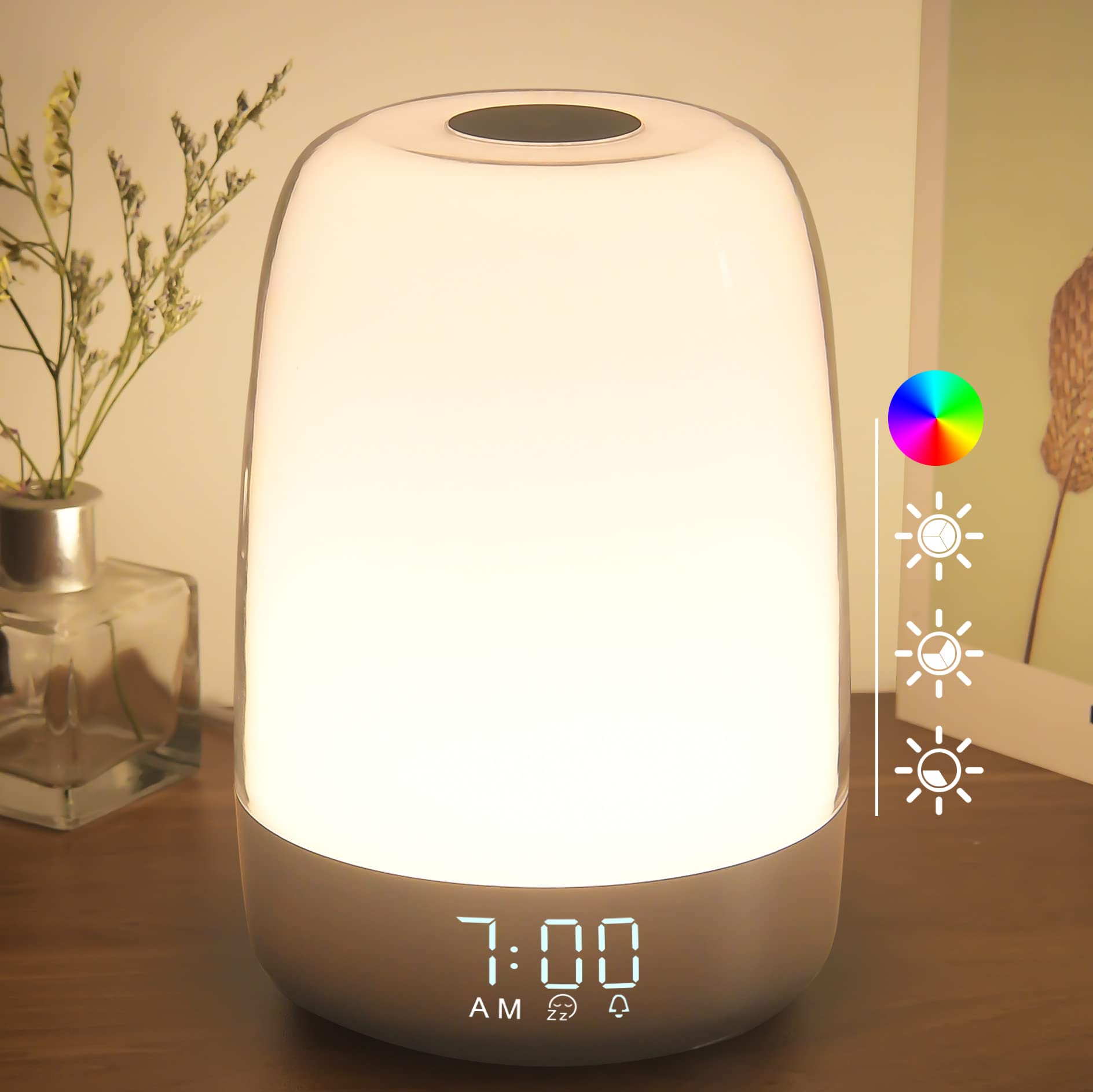 Winshine Sunrise Simulation Alarm Clock & Night Light - 3-Way Dimmable Warm White Bedside Lamp with RGB Ambient Lighting for Kids Bedrooms, Sleep Aid with Snooze Timer - Perfect for Nighttime Feedings, Reading & Relaxation