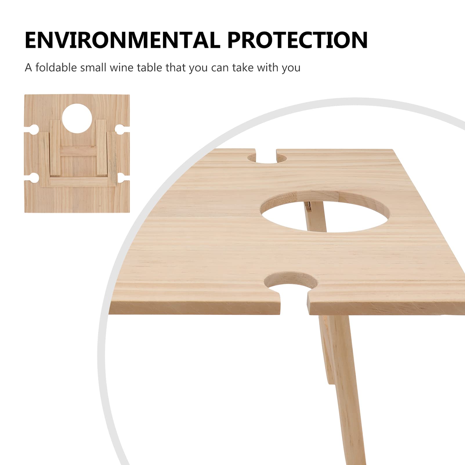 DOITOOL Portable Folding Wooden Wine Table - Compact Picnic & Beach Table with Glass Holder for Outdoor Dining, Camping, and Backyard Parties - Perfect for Wine Lovers, Snacks, and Drinks