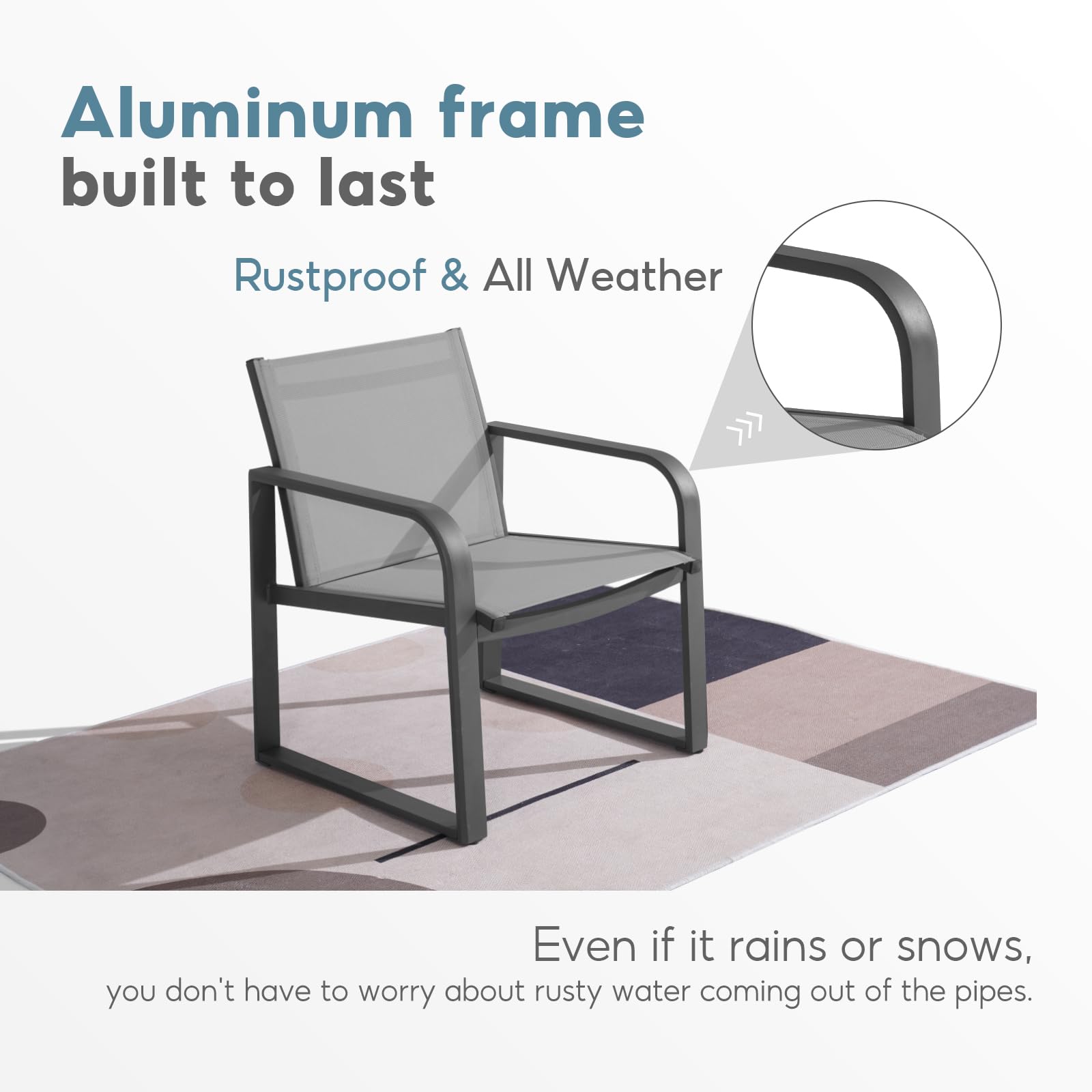 4-Piece Aluminum Outdoor Patio Conversation Set with Breathable Textilene - Loveseat, Table & Chairs for Yard, Balcony, Garden (Grey) - Perfect for Backyard Relaxation & Outdoor Entertaining