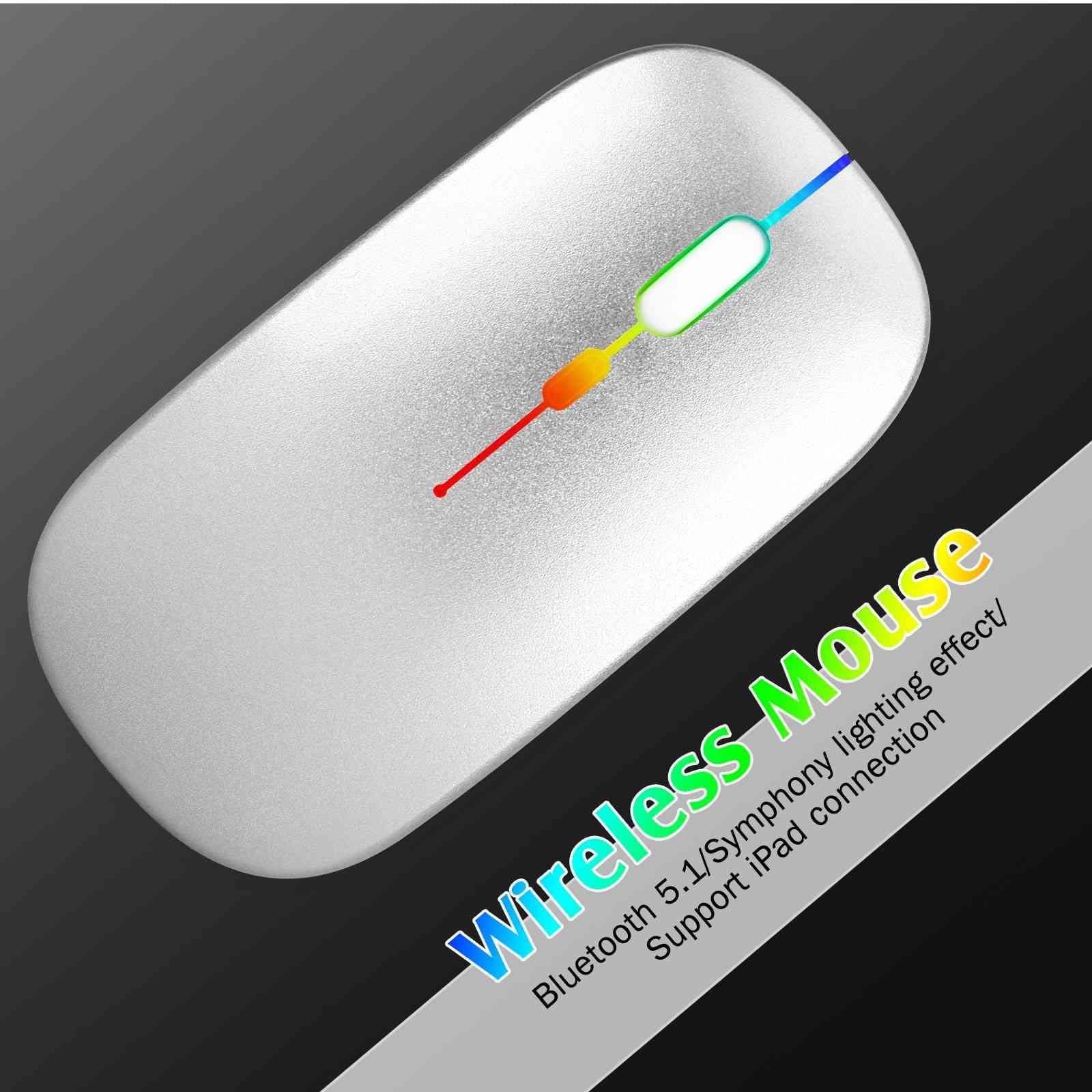 UrbanX 2.4GHz Bluetooth Wireless Mouse - Rechargeable Ergonomic Mouse for Laptop, PC, Mac, Tablet (Honor V30 Pro Compatible) with RGB LED Backlit - Perfect for Office Work, Gaming & Travel (Silver)