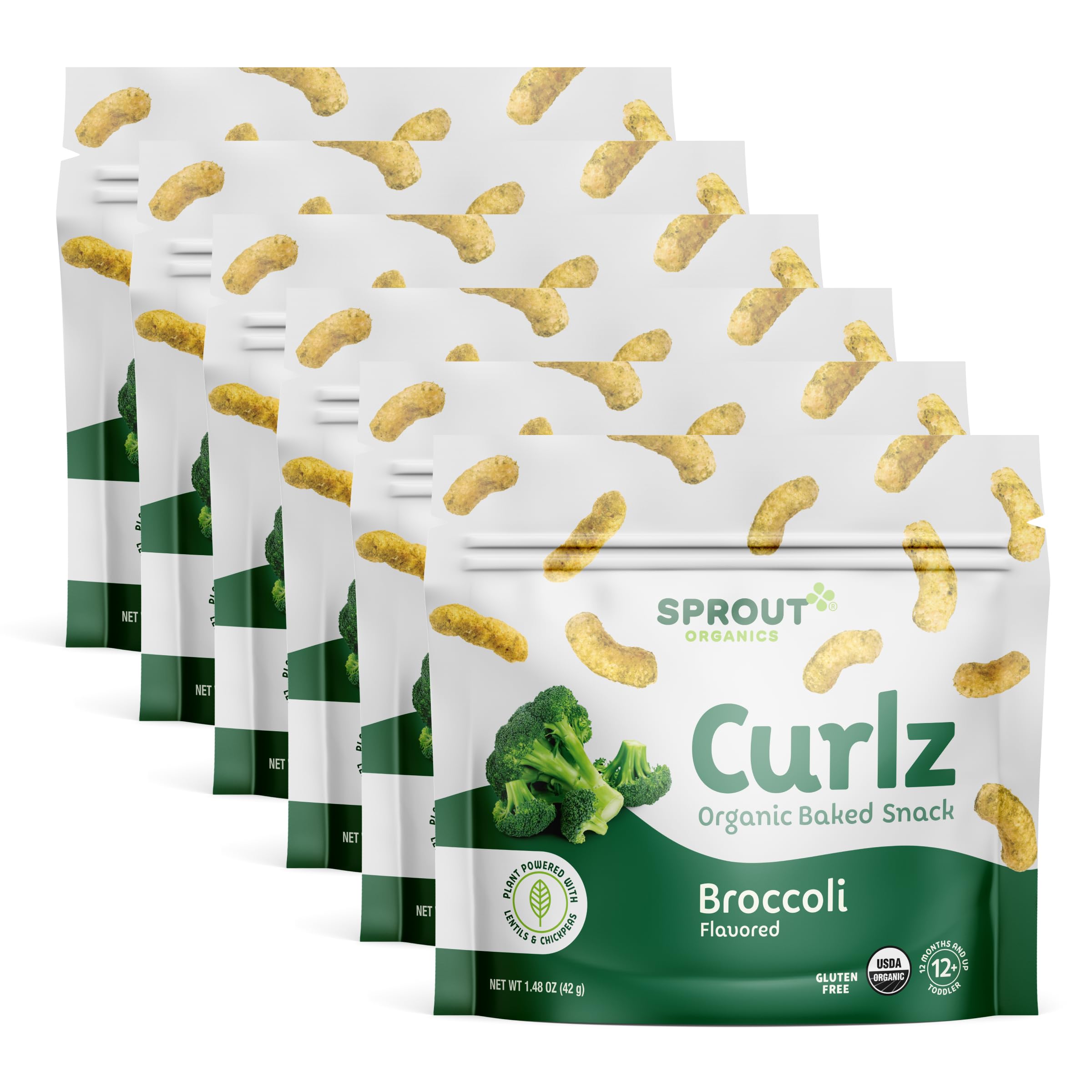 Organic Sprout Baby Food - Stage 4 Toddler Snacks with Broccoli Plant Power Curlz, 1.48oz (6 Pack) | Healthy Snack for Growing Kids | Perfect for On-the-Go, Lunchboxes & Daycare