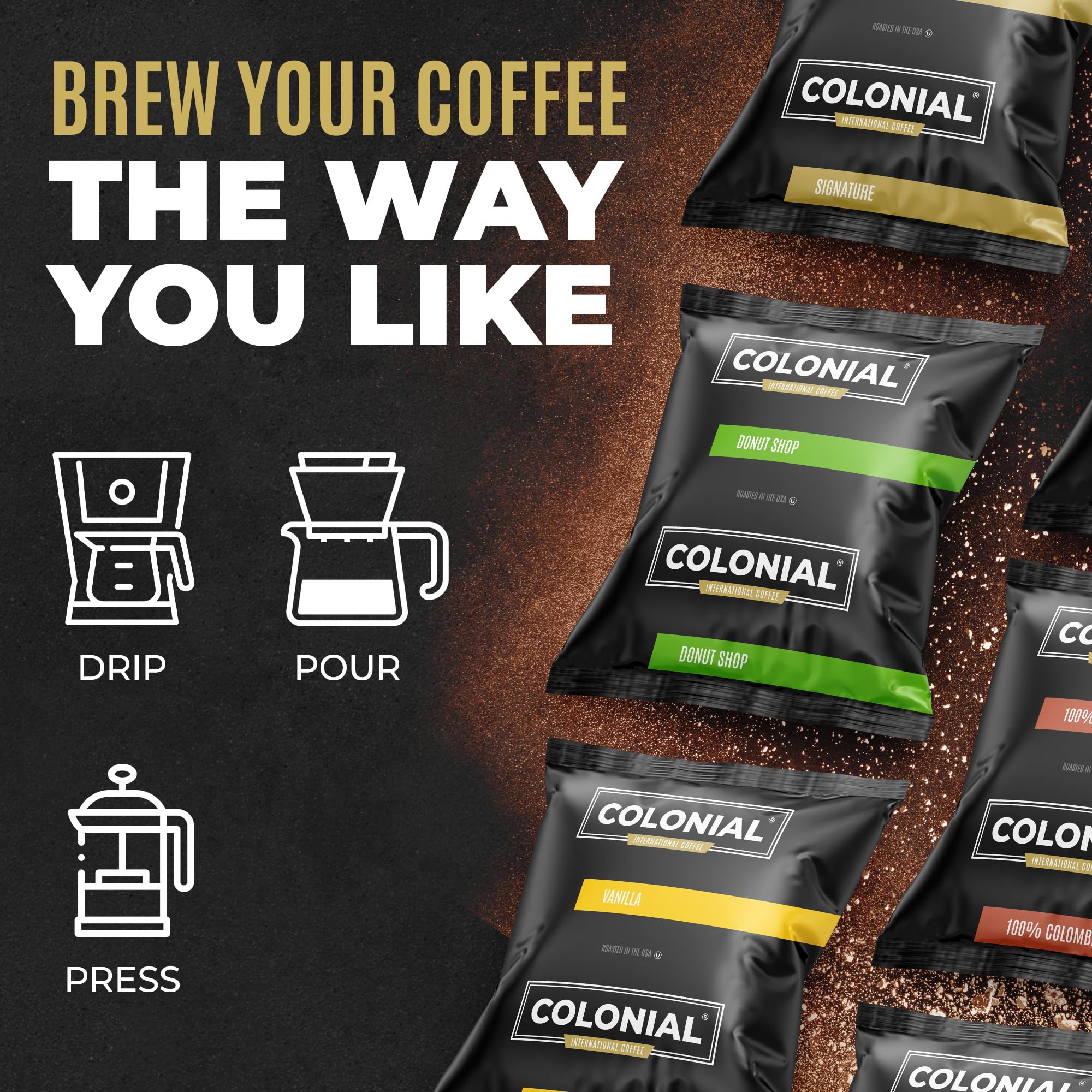 Decaf Colombian Coffee Packets - Medium Roast Pre Ground Coffee for Drip Makers (80 Pack) - Perfect for Office & Home Brewing