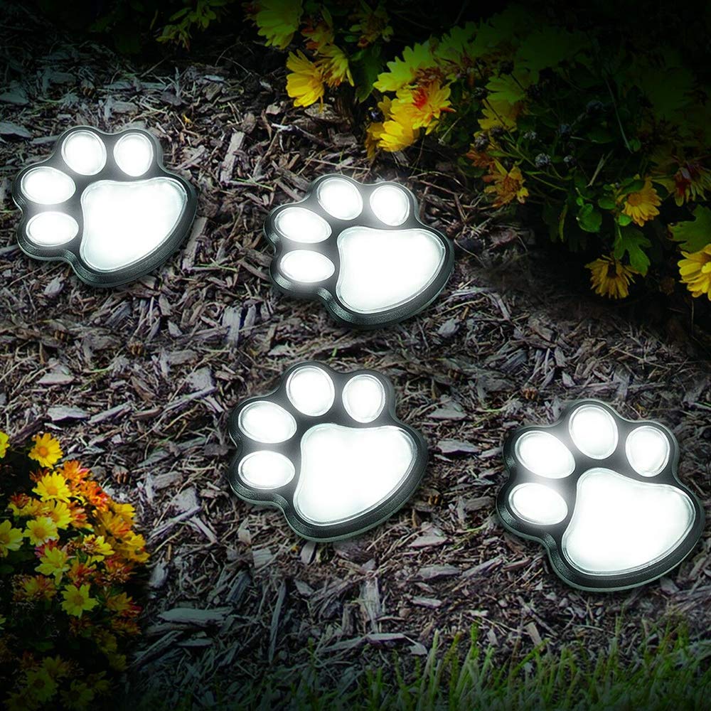 Solar Powered LED Garden Lights - Animal Paw Print Outdoor Path Lighting for Walkway, Landscape, Yard Decor (Cat & Puppy Design) | Weatherproof & Energy Efficient for Patio, Driveway, and Backyard Illumination
