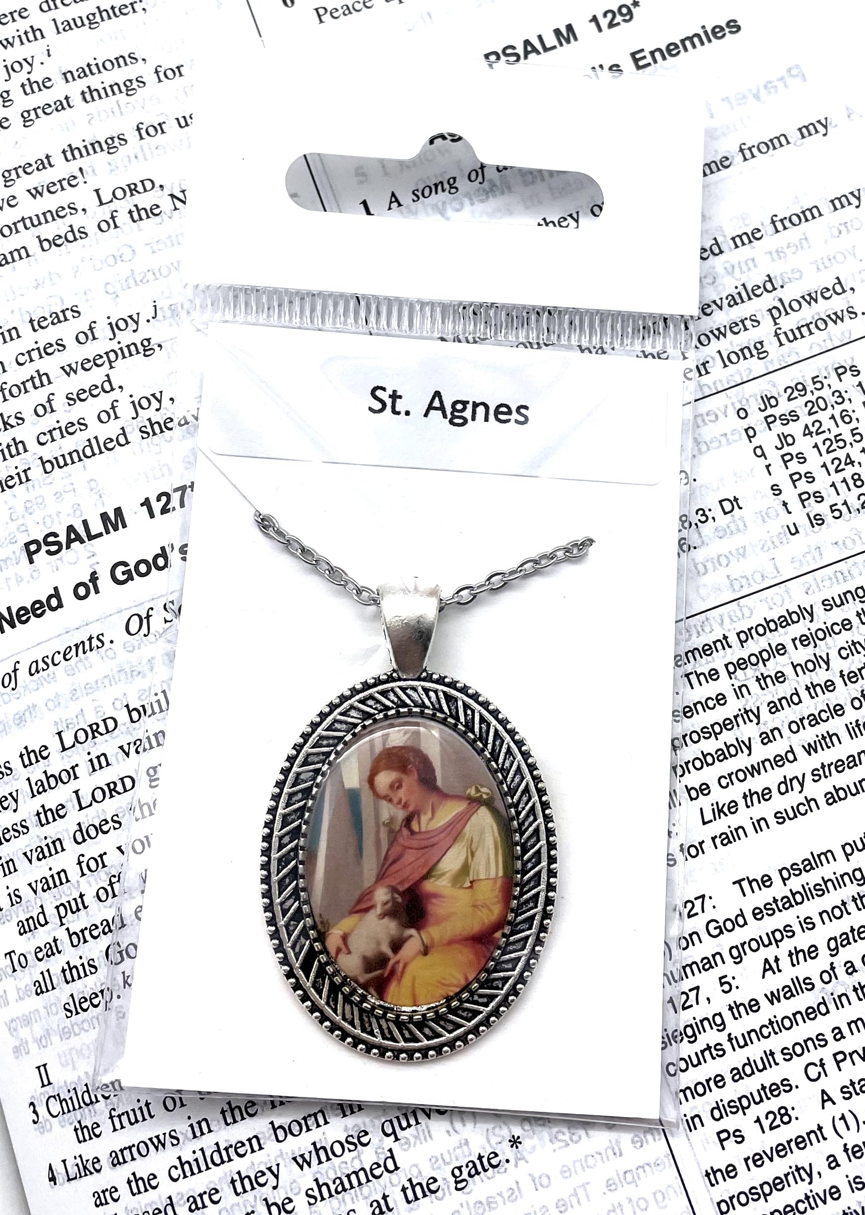 Saint Agnes Silver Necklace for Women - Religious Jewelry Gift for Baptism, First Communion & Everyday Faith