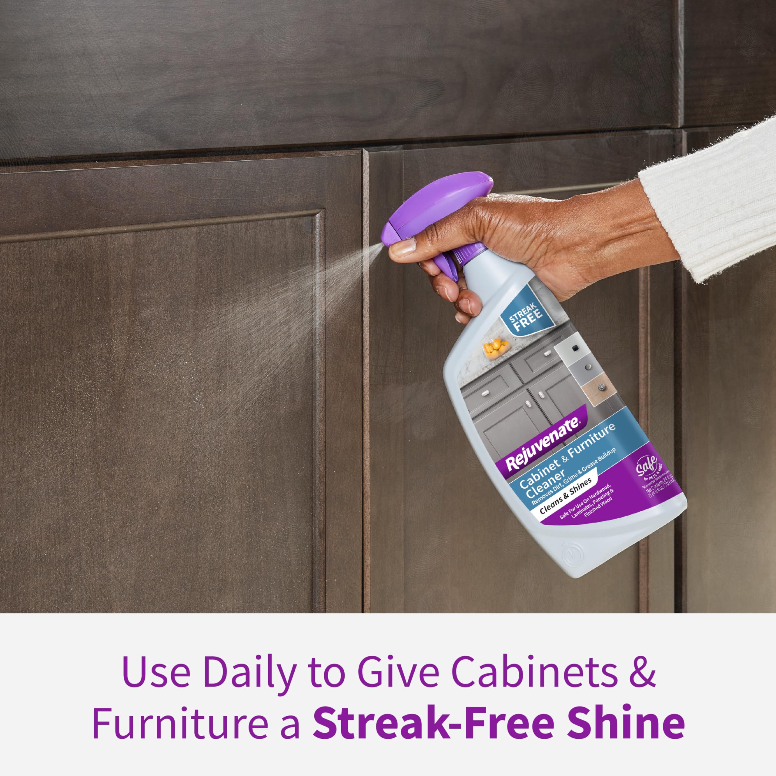 Rejuvenate Cabinet & Furniture Cleaner – 24 oz | Removes Dirt, Grime & Grease | Restores Shine | Safe for Wood, Laminate & More | Perfect for Kitchen Cabinets, Tables & Home Furniture
