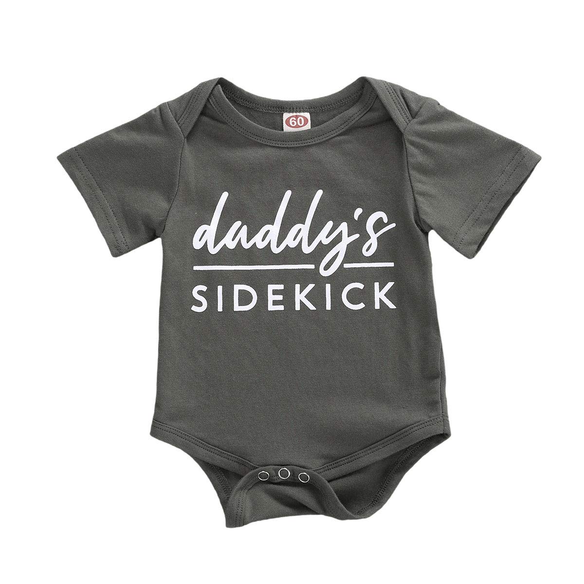 Baby Boy & Girl Summer Romper - Short Sleeve Bodysuit Jumpsuit with 'Daddy's Sidekick' Design | Newborn Infant Outfit for Playtime, Beach & Family Photos
