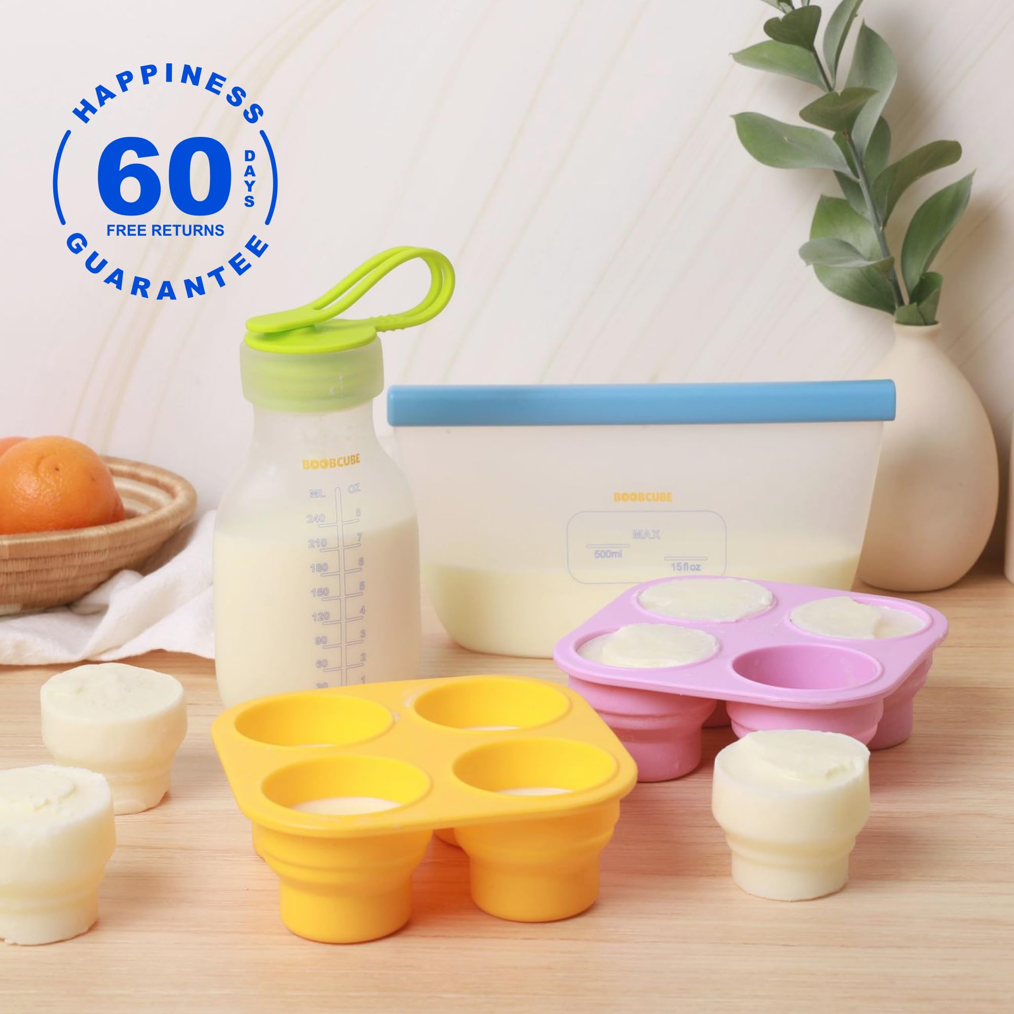 **BoobCube Breastmilk Storage Reusable Freezer Trays with Lid - 4pcs Baby Food Cube Kit (0.5/1/2 Oz) - Ultra Leak-Proof Silicone Storage Tray & Reusable Bags - Perfect for Pumping, Storing, and Organizing Breastmilk**