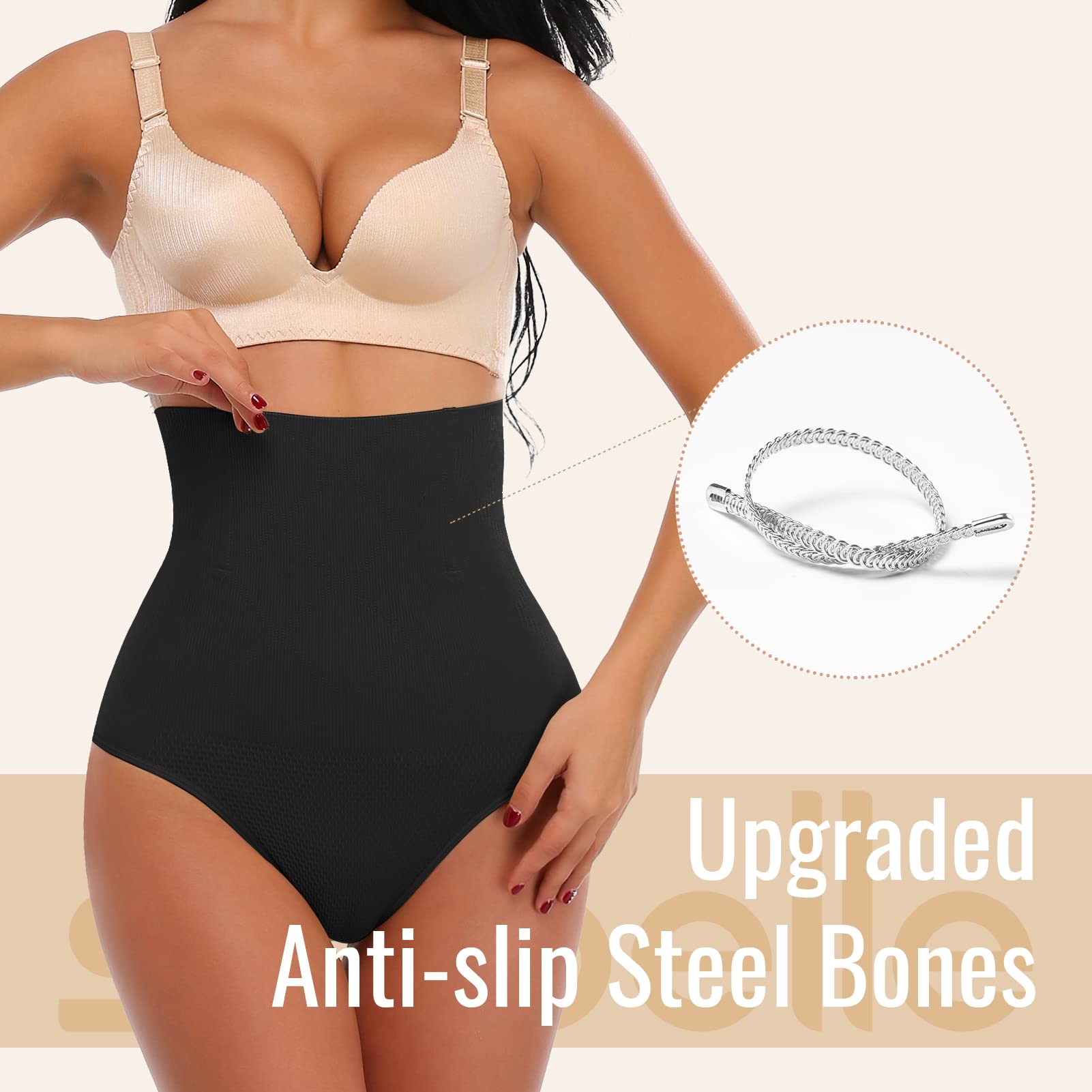 SlimBelle High Waisted Tummy Control Thong for Women - Seamless Shapewear Underwear with Stomach Shaper - Perfect for Everyday Wear, Workouts & Special Occasions