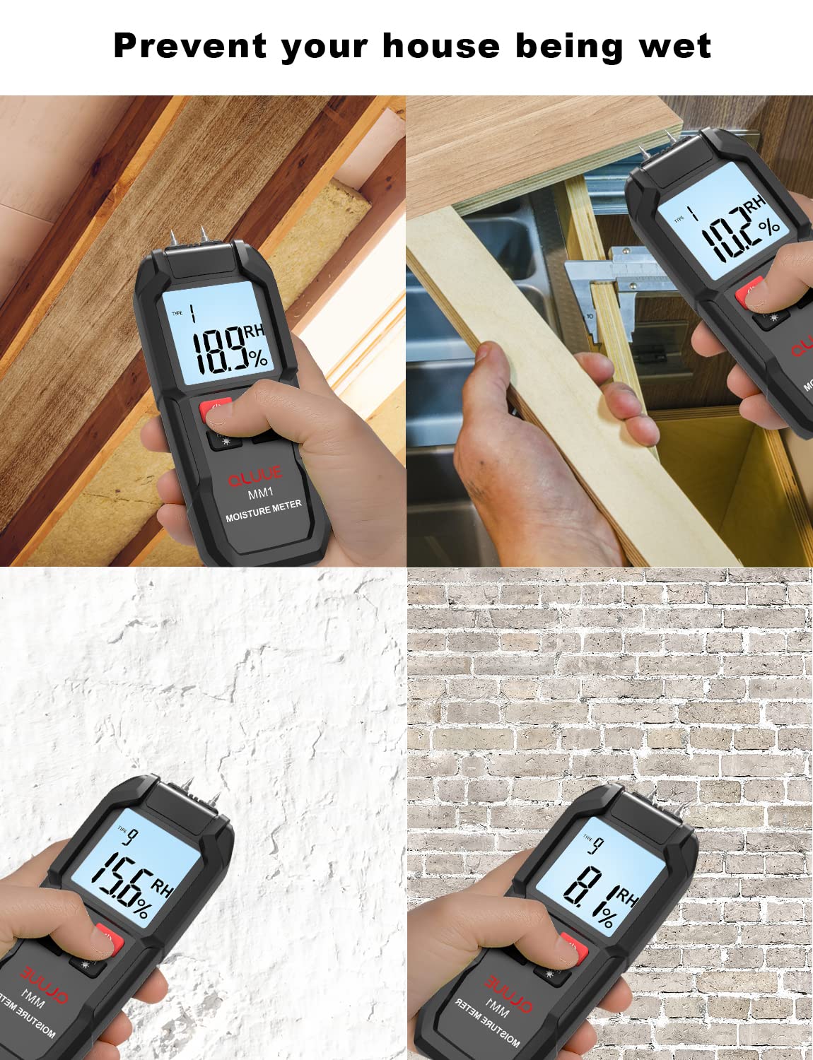 Digital Moisture Meter with Replaceable Pins - Wood Moisture Tester for Building, Floor & Drywall - Backlit LCD Display & Temperature Measurement - Ideal for Home Inspection, Construction & DIY Projects